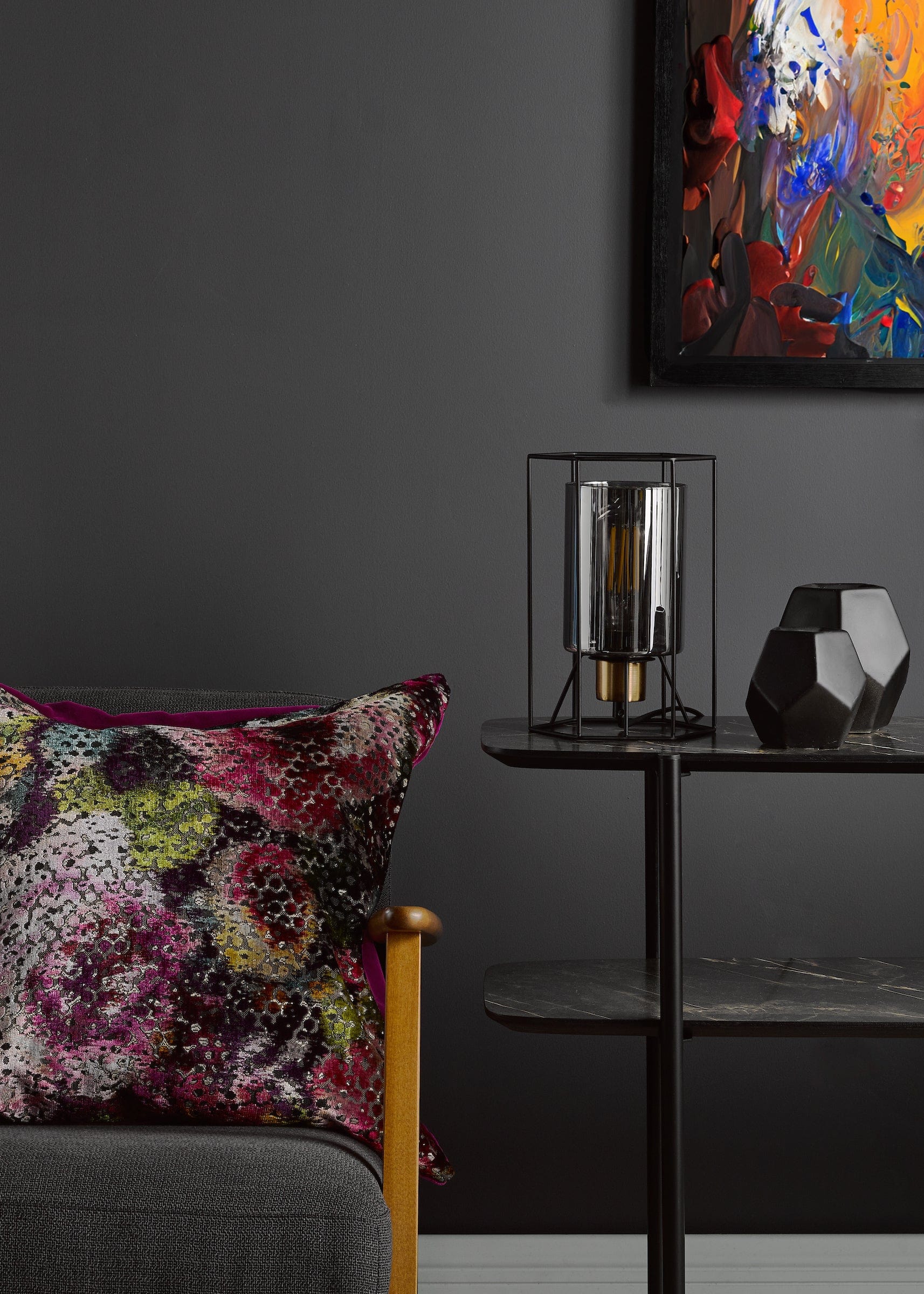 dar lighting Tatum Table Lamp Matt Black and Smoked Glass TAT4222