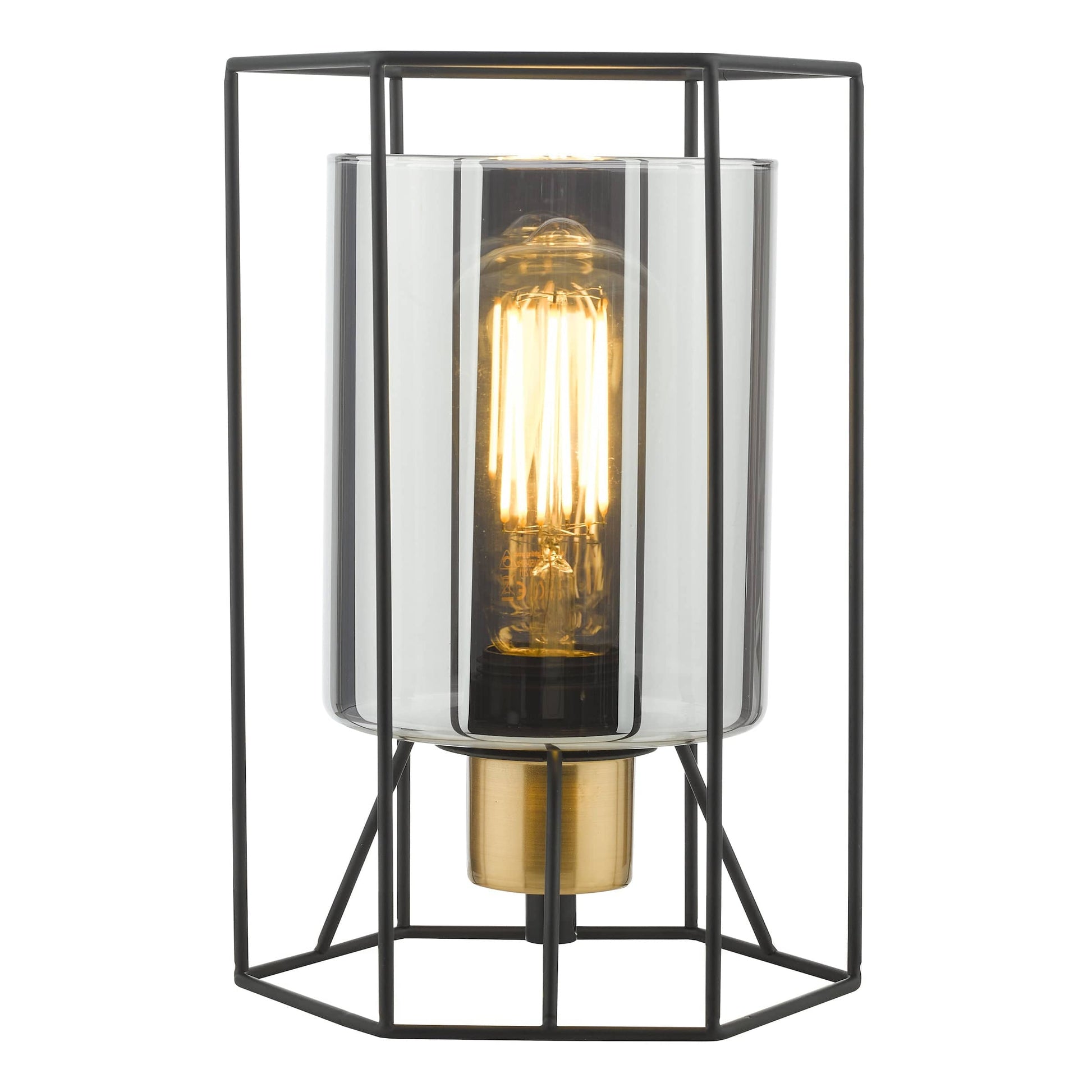 dar lighting Tatum Table Lamp Matt Black and Smoked Glass TAT4222