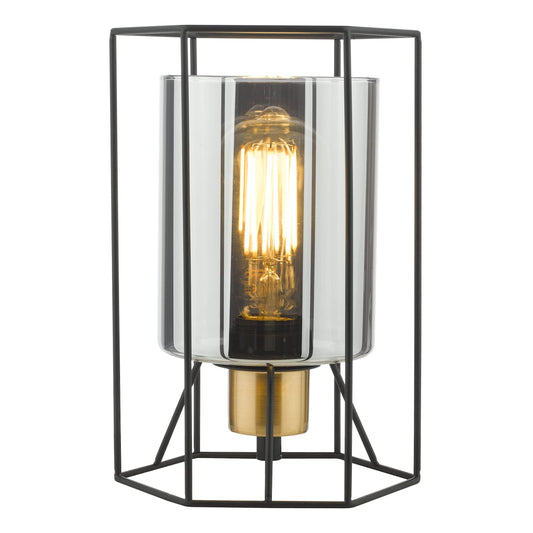 dar lighting Tatum Table Lamp Matt Black and Smoked Glass TAT4222