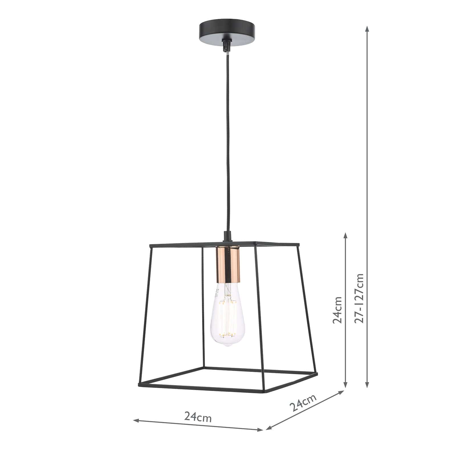 dar lighting Tower 1 Light Single Pendant Matt Black Copper TOW0122