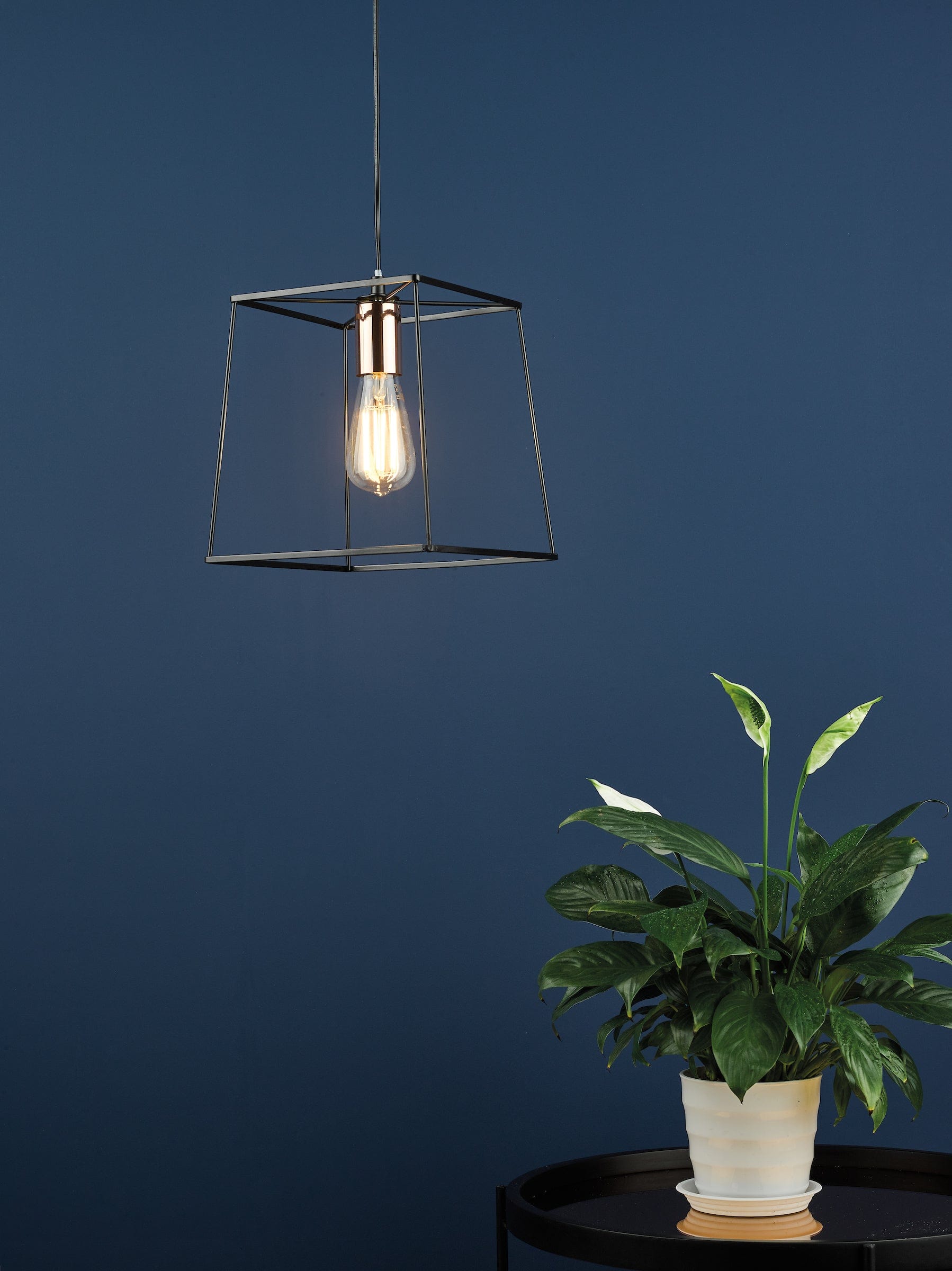 dar lighting Tower 1 Light Single Pendant Matt Black Copper TOW0122