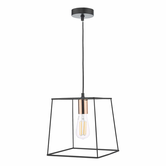 dar lighting Tower 1 Light Single Pendant Matt Black Copper TOW0122