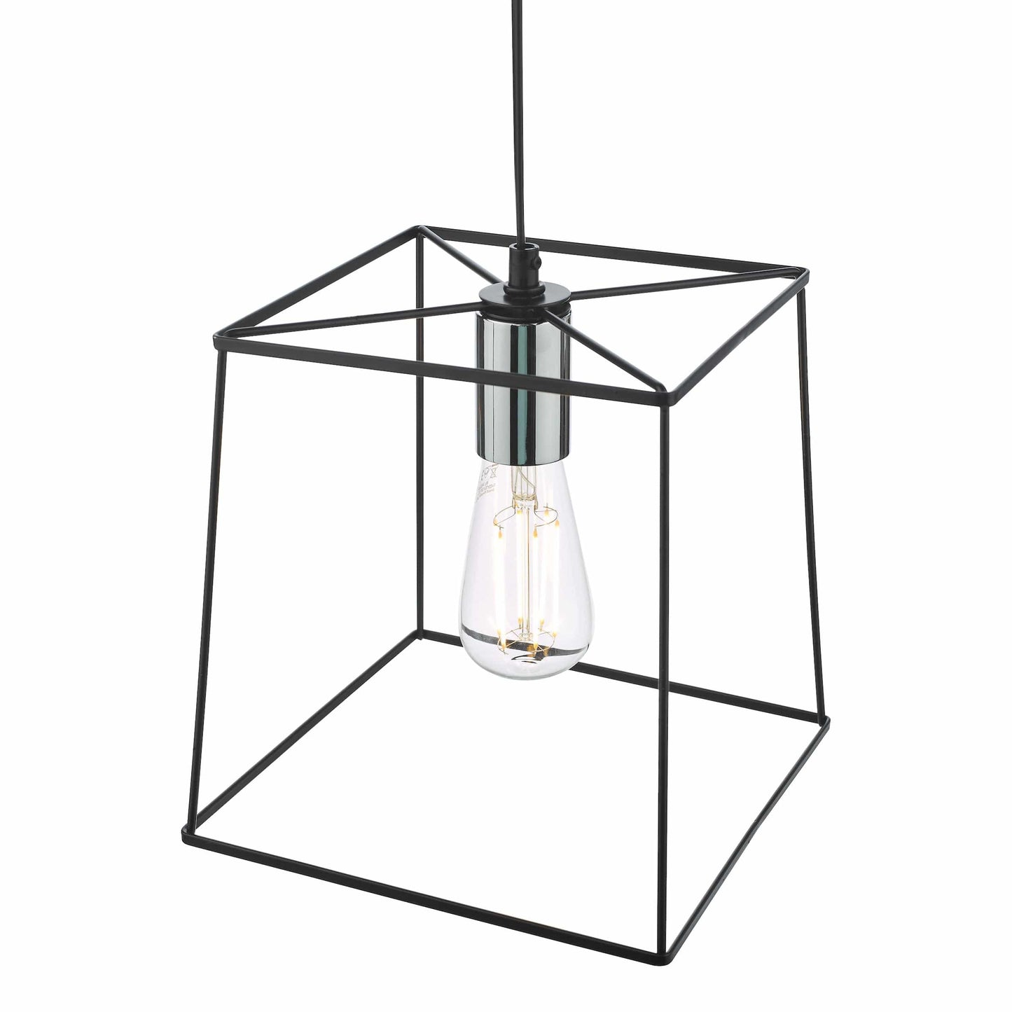 dar lighting Tower 1 Light Single Pendant Matt Black Polished Chrome TOW0150