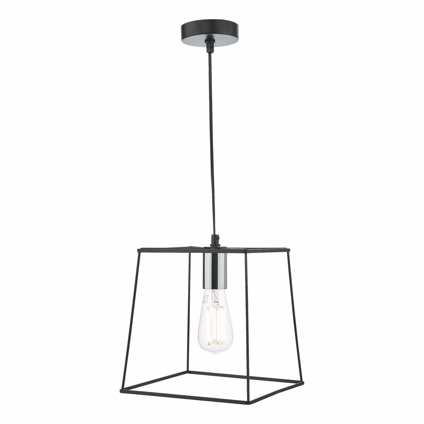 dar lighting Tower 1 Light Single Pendant Matt Black Polished Chrome TOW0150