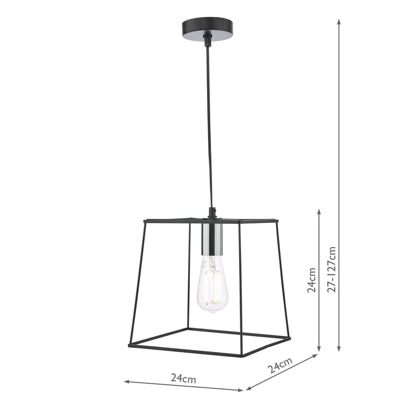 dar lighting Tower 1 Light Single Pendant Matt Black Polished Chrome TOW0150