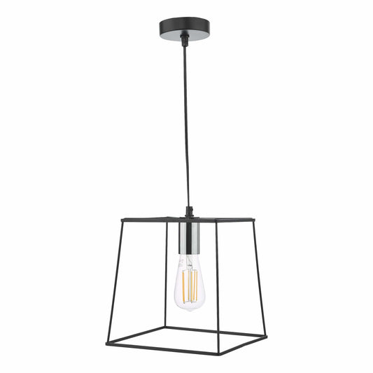 dar lighting Tower 1 Light Single Pendant Matt Black Polished Chrome TOW0150