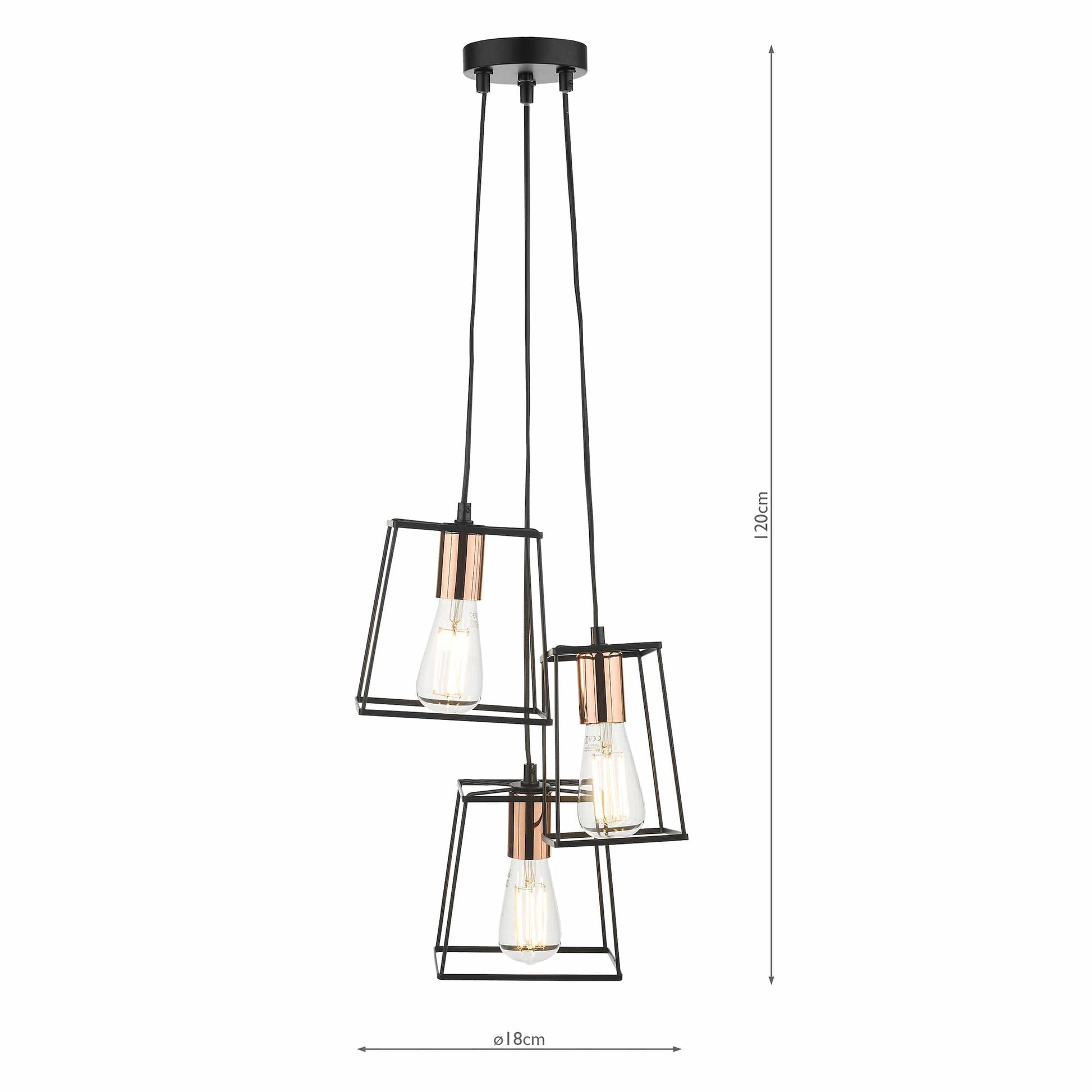 dar lighting Tower 3 Light Cluster Pendant Black & Copper TOW0322