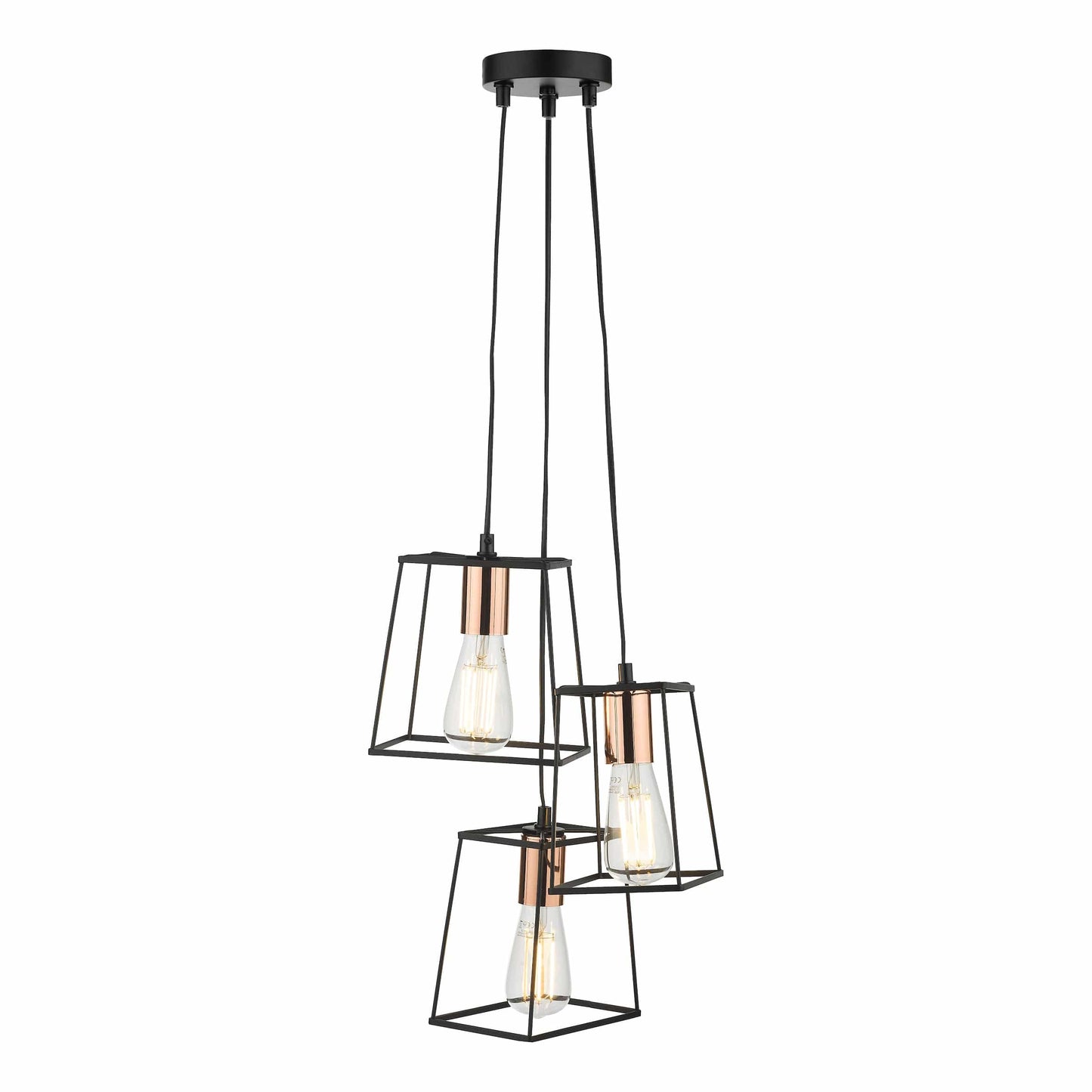 dar lighting Tower 3 Light Cluster Pendant Black & Copper TOW0322