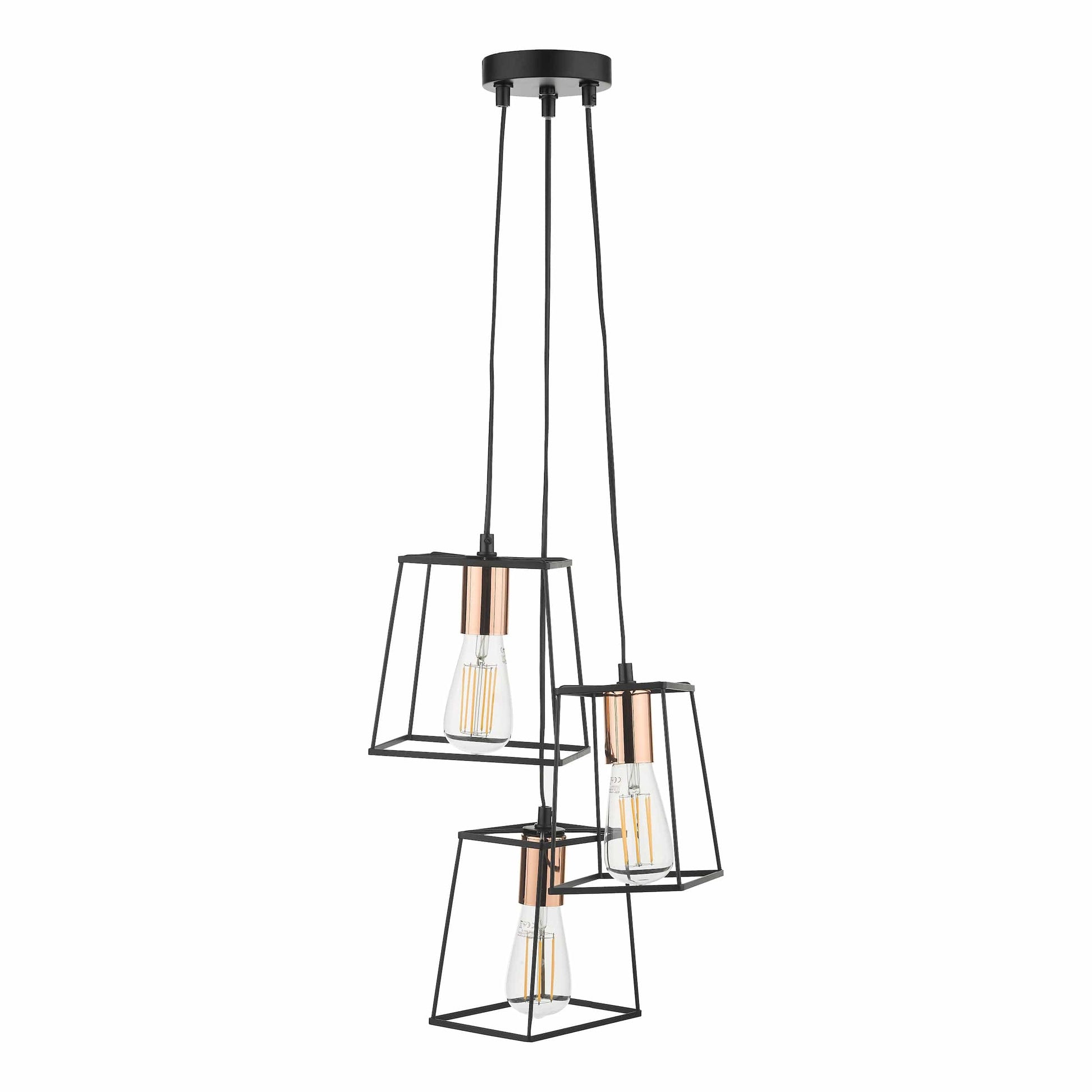 dar lighting Tower 3 Light Cluster Pendant Black & Copper TOW0322