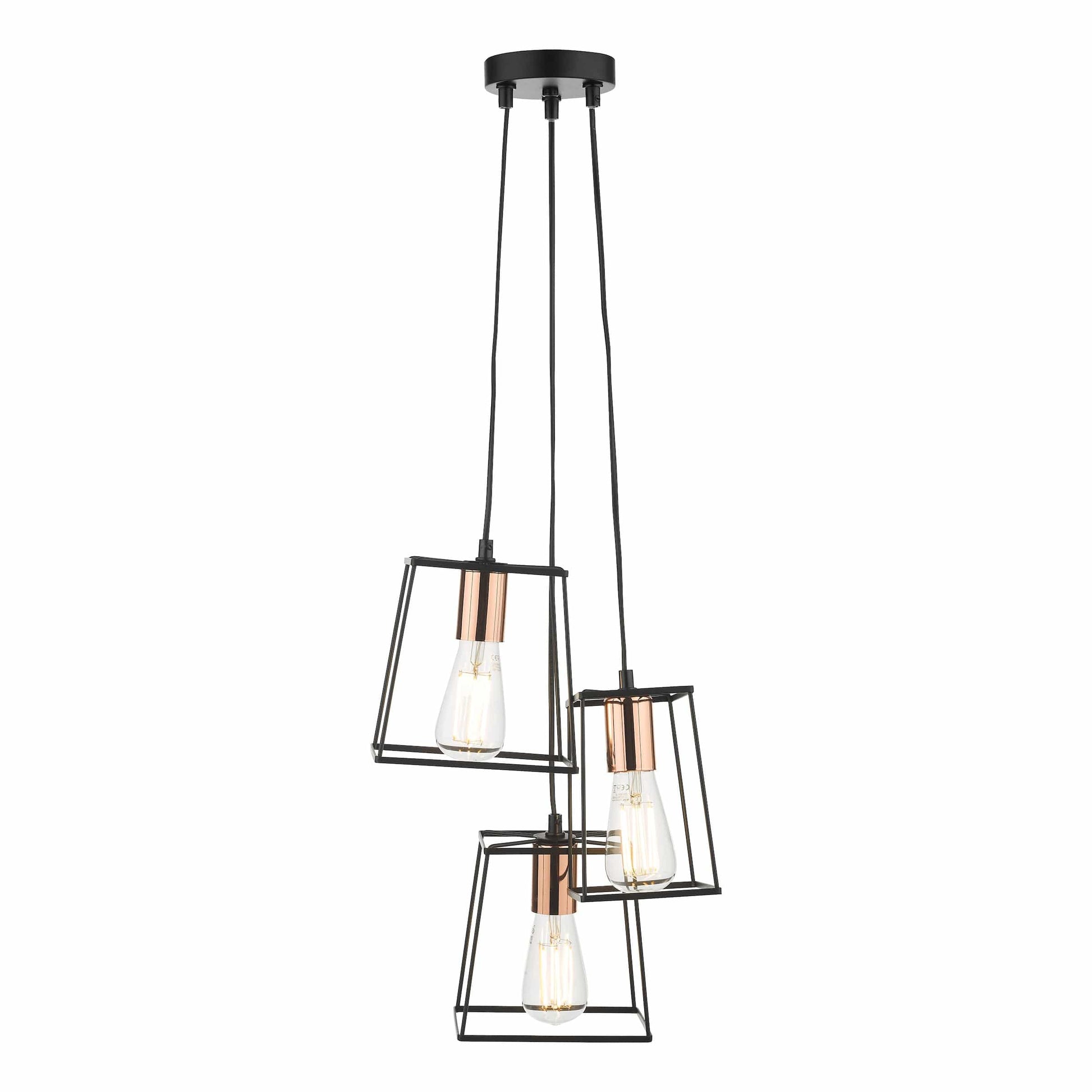 dar lighting Tower 3 Light Cluster Pendant Black & Copper TOW0322