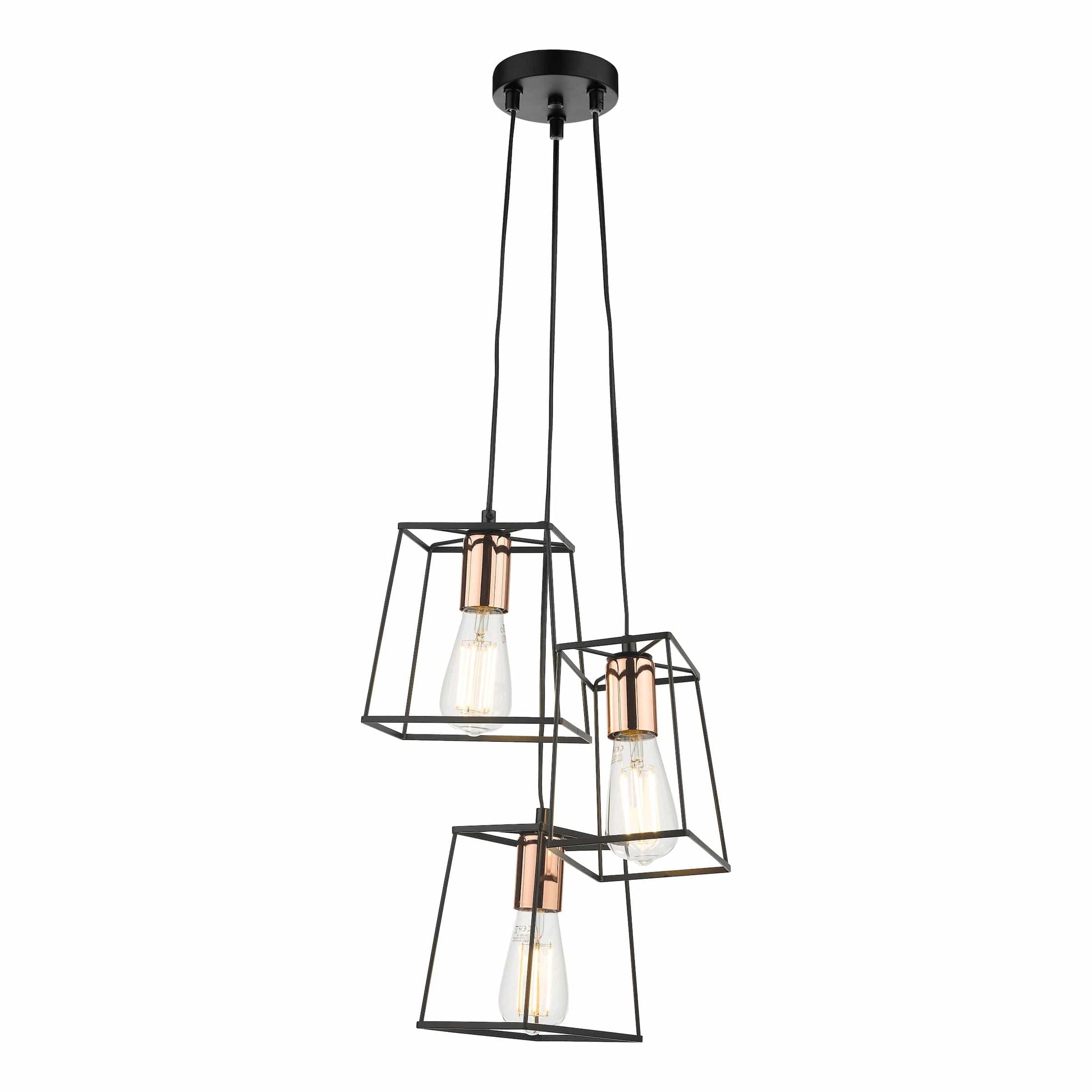 dar lighting Tower 3 Light Cluster Pendant Black & Copper TOW0322