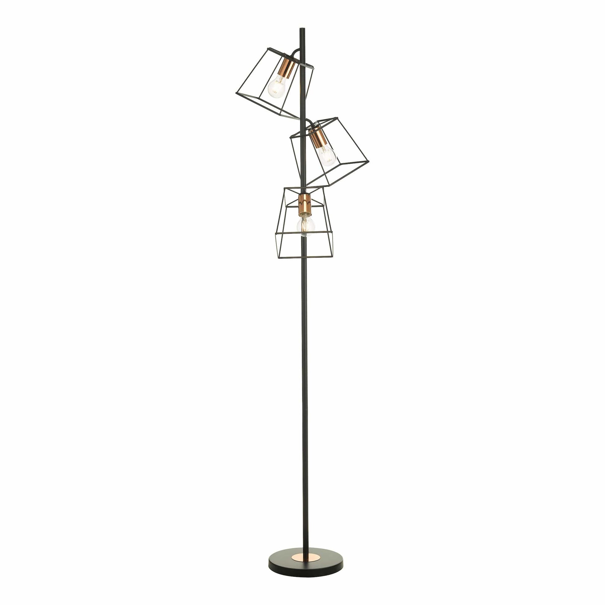 dar lighting Tower 3 Light Floor Lamp Matt Black Copper TOW4922