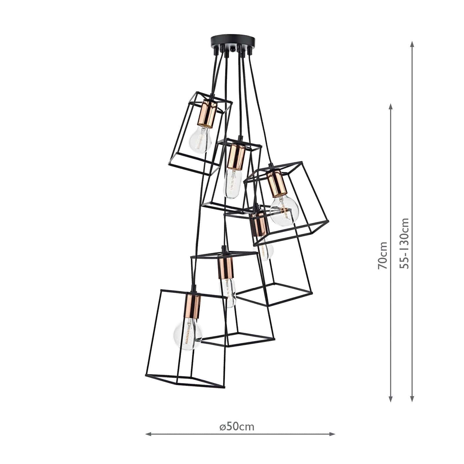 dar lighting Tower 6 Light Cluster Pendant Matt Black & Copper TOW0622