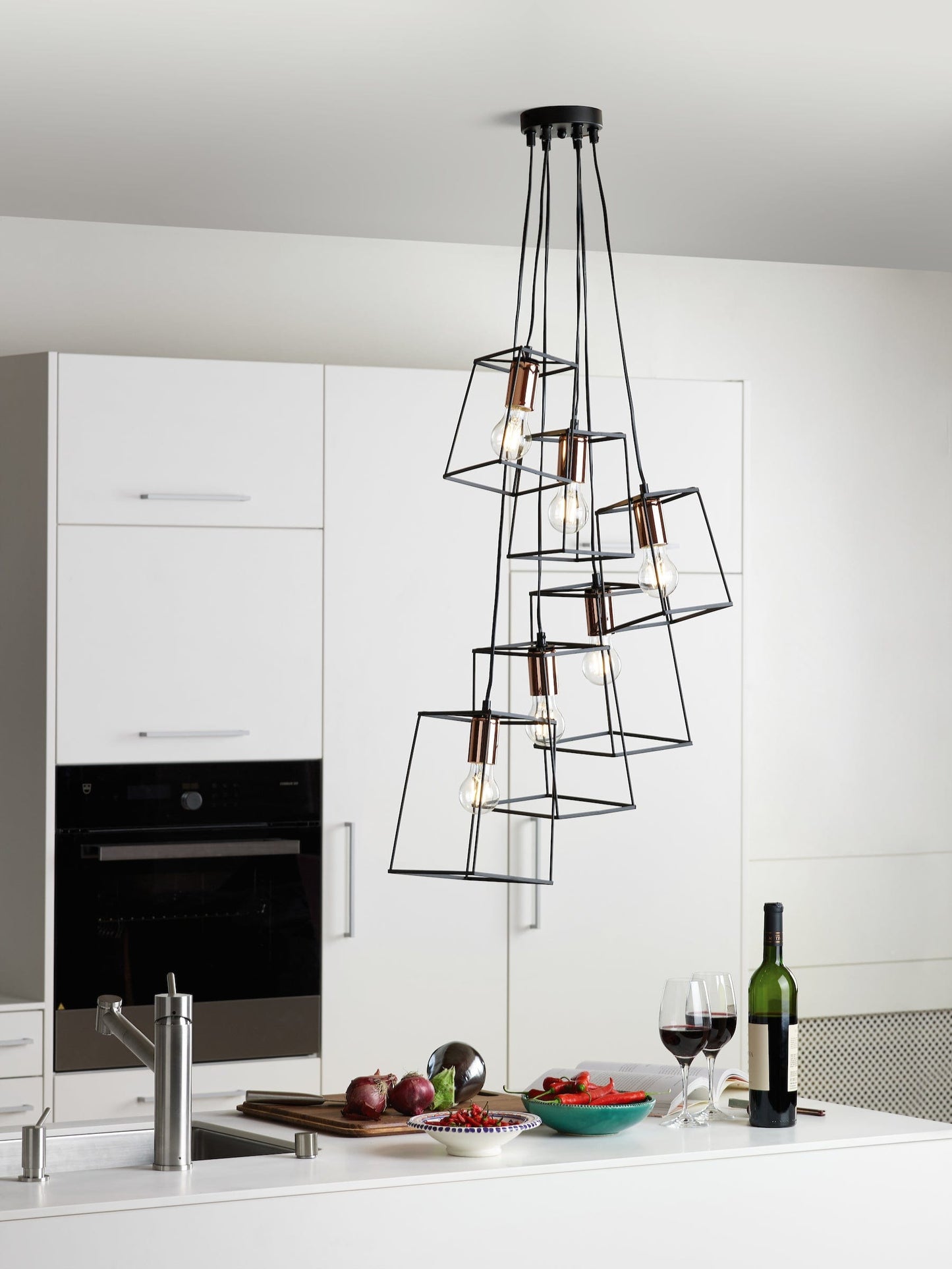 dar lighting Tower 6 Light Cluster Pendant Matt Black & Copper TOW0622