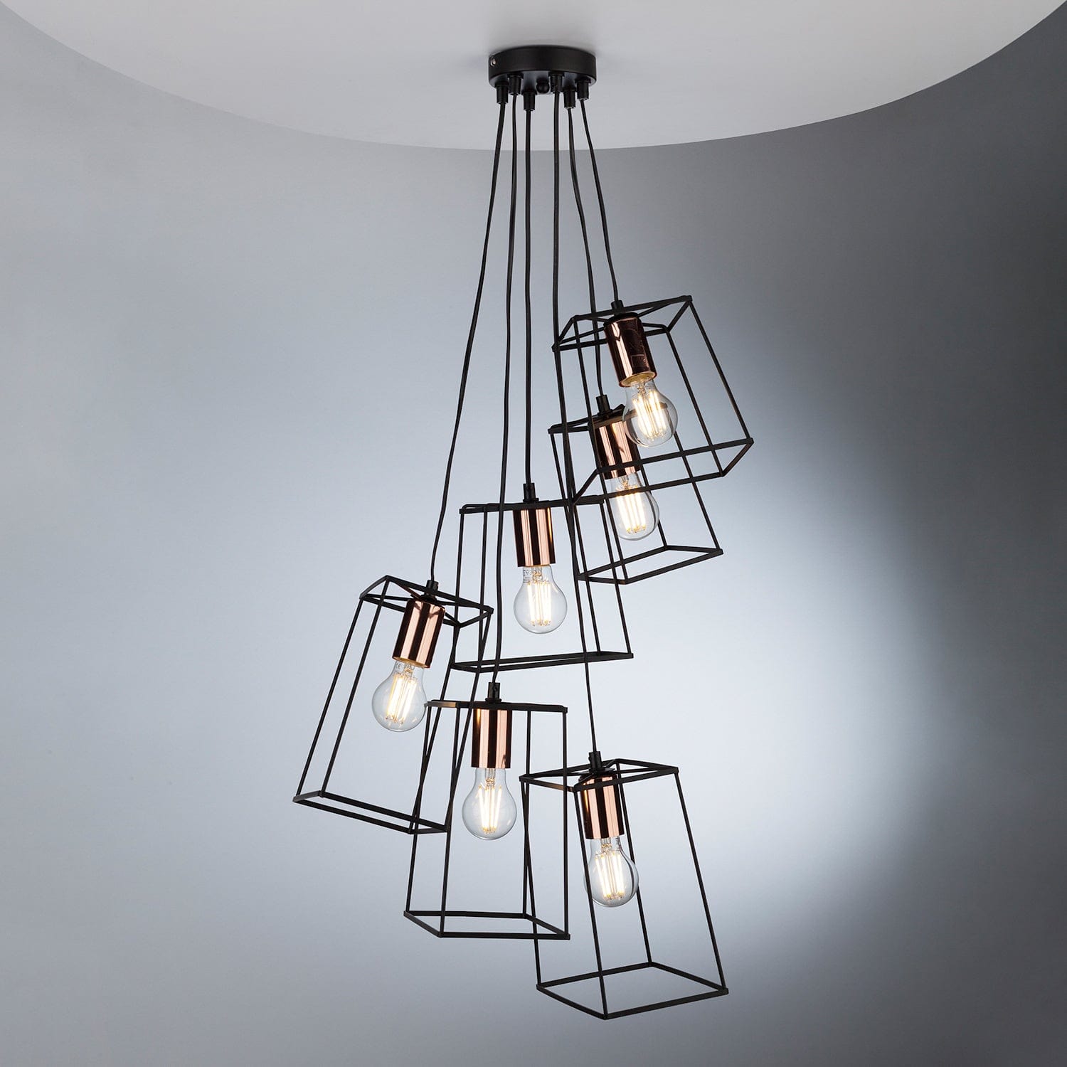 dar lighting Tower 6 Light Cluster Pendant Matt Black & Copper TOW0622