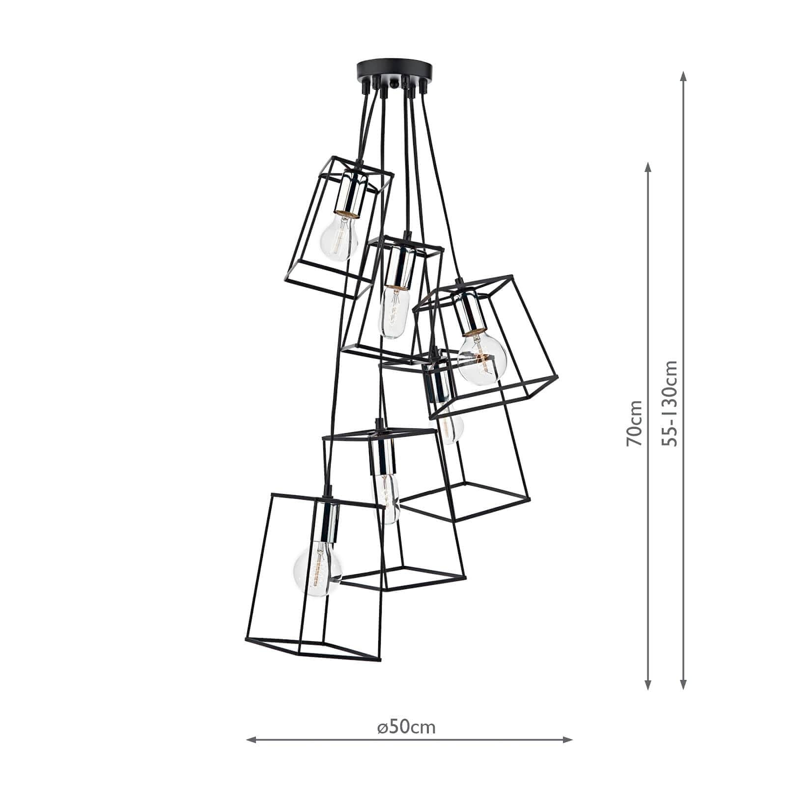 dar lighting Tower 6lt Cluster Pendant Black & Polished Chrome TOW0650