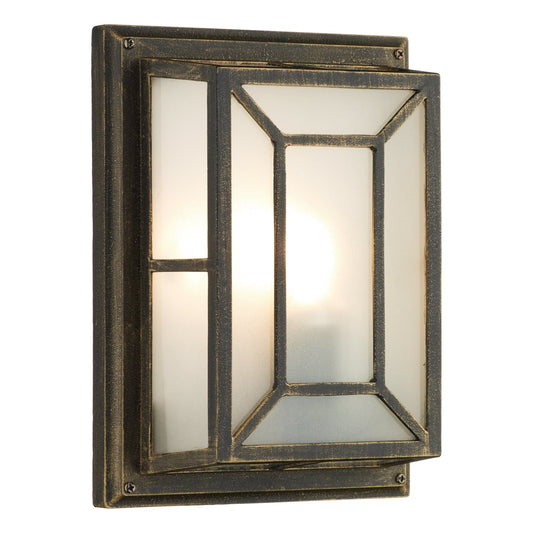 dar lighting Trent Outdoor Wall Light Black/Gold Frosted Glass IP44 TRE5254