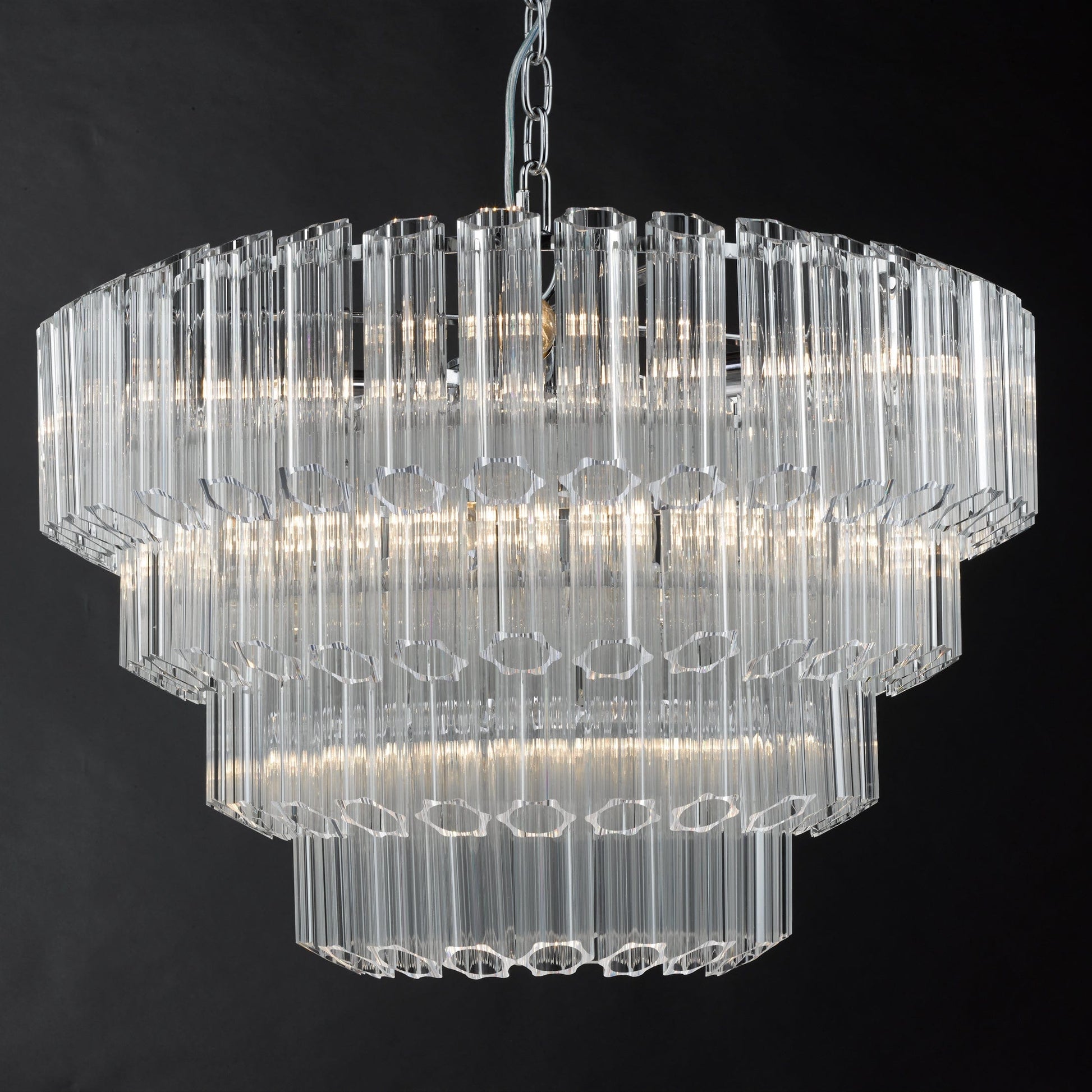 dar lighting Tuvalu 4 Tier 9 Light Chandelier Crystal & Polished Chrome TUV1308