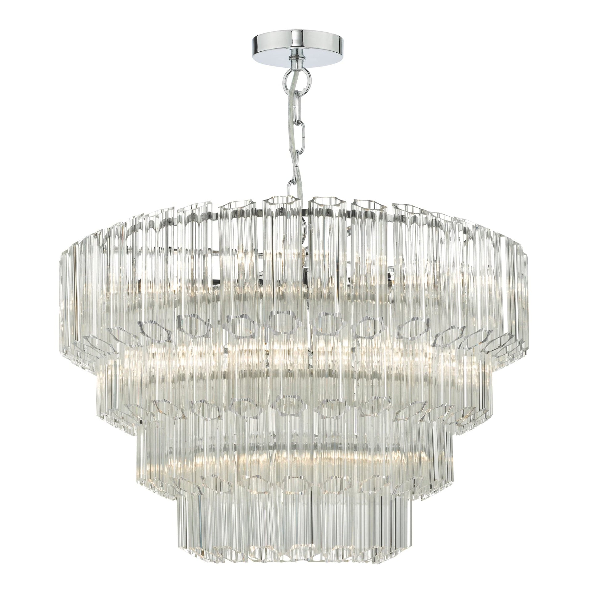 dar lighting Tuvalu 4 Tier 9 Light Chandelier Crystal & Polished Chrome TUV1308