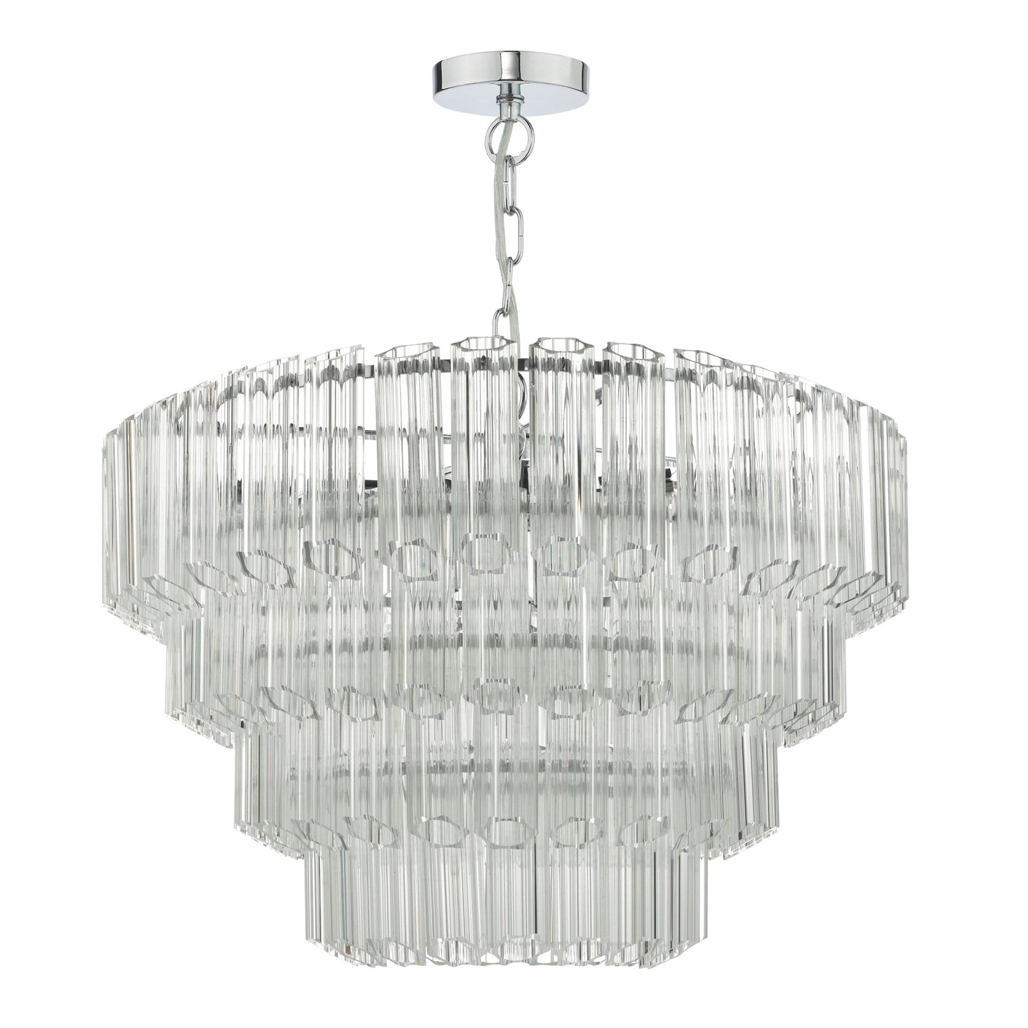 dar lighting Tuvalu 4 Tier 9 Light Chandelier Crystal & Polished Chrome TUV1308