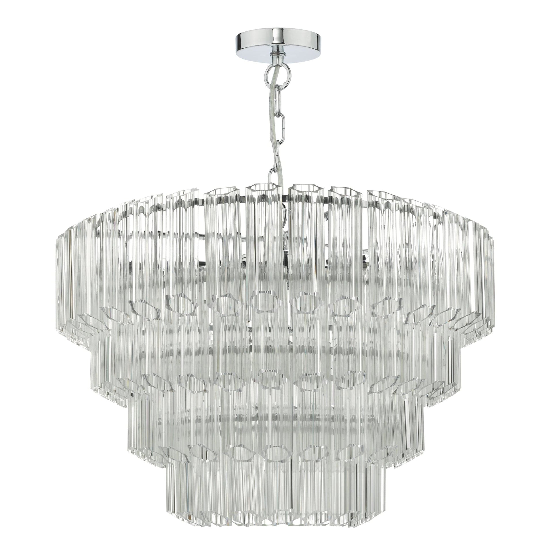 dar lighting Tuvalu 4 Tier 9 Light Chandelier Crystal & Polished Chrome TUV1308