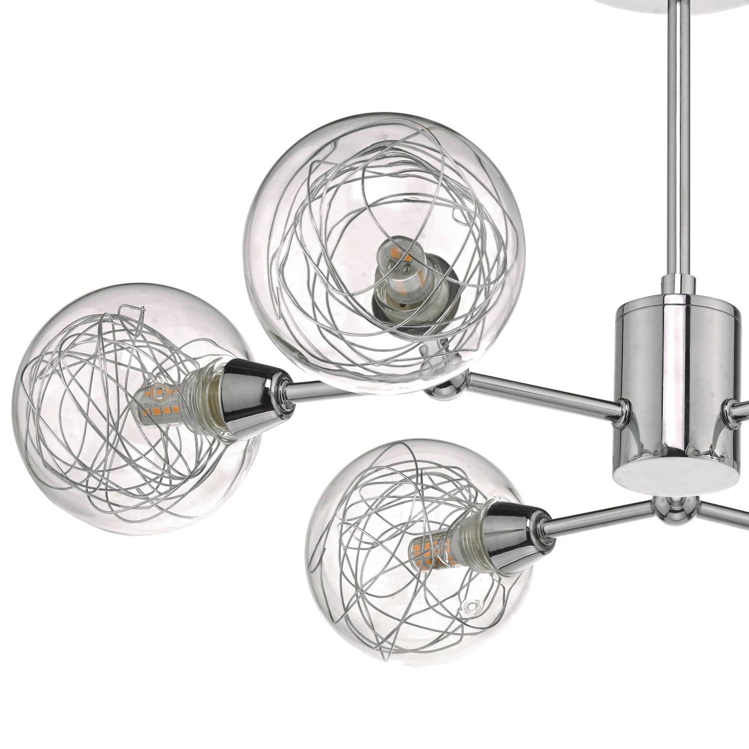 dar lighting Tyka 6lt Semi Flush Polished Chrome & Glass TYK6450