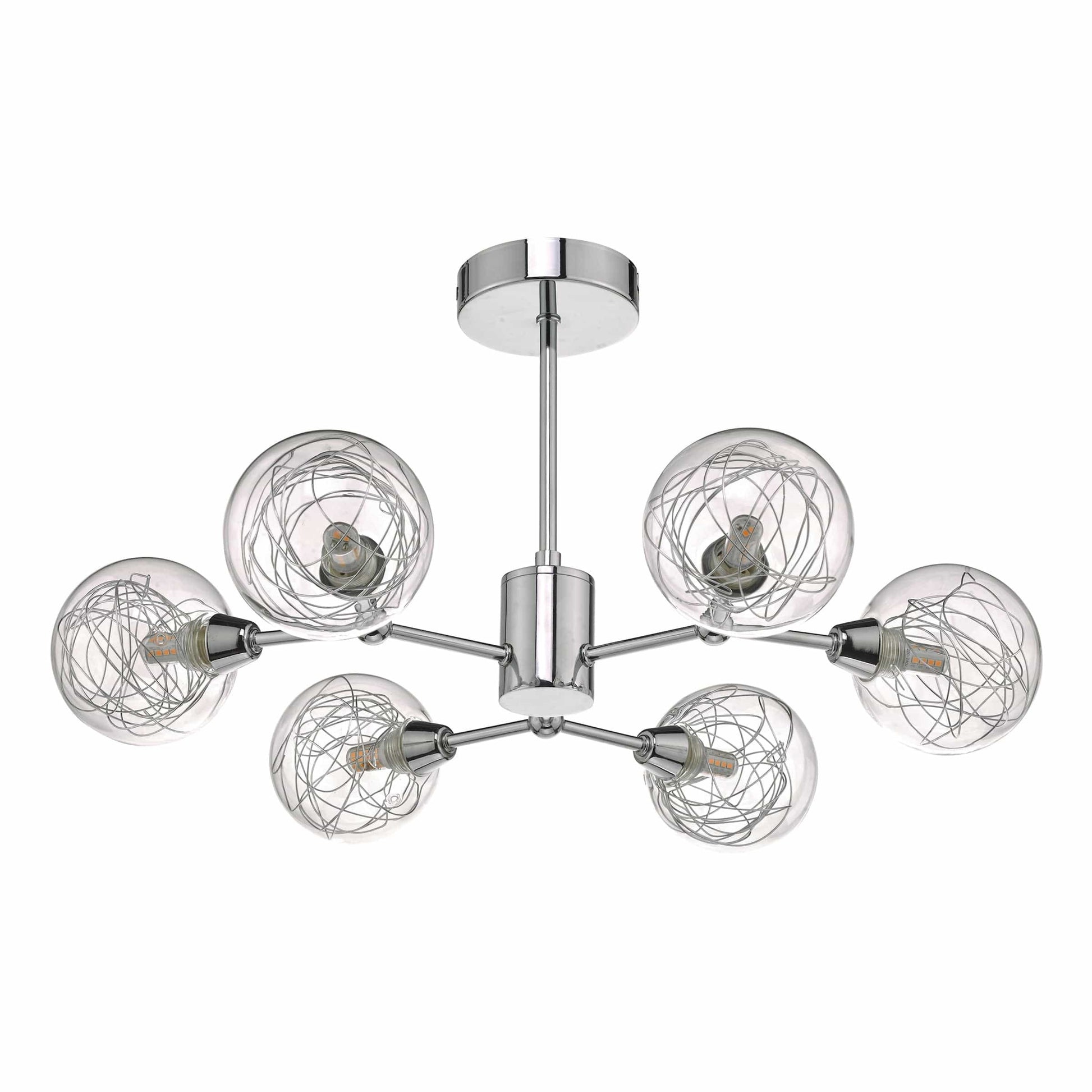 dar lighting Tyka 6lt Semi Flush Polished Chrome & Glass TYK6450