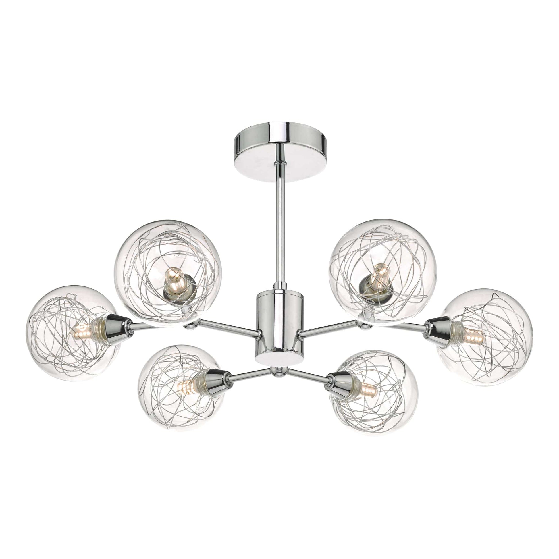 dar lighting Tyka 6lt Semi Flush Polished Chrome & Glass TYK6450
