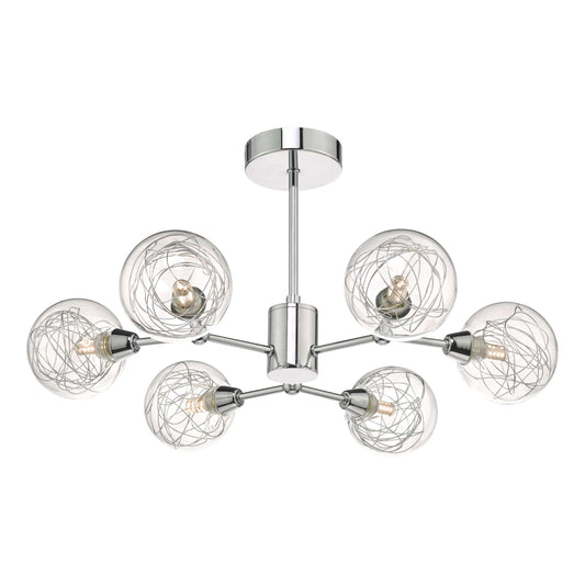 dar lighting Tyka 6lt Semi Flush Polished Chrome & Glass TYK6450