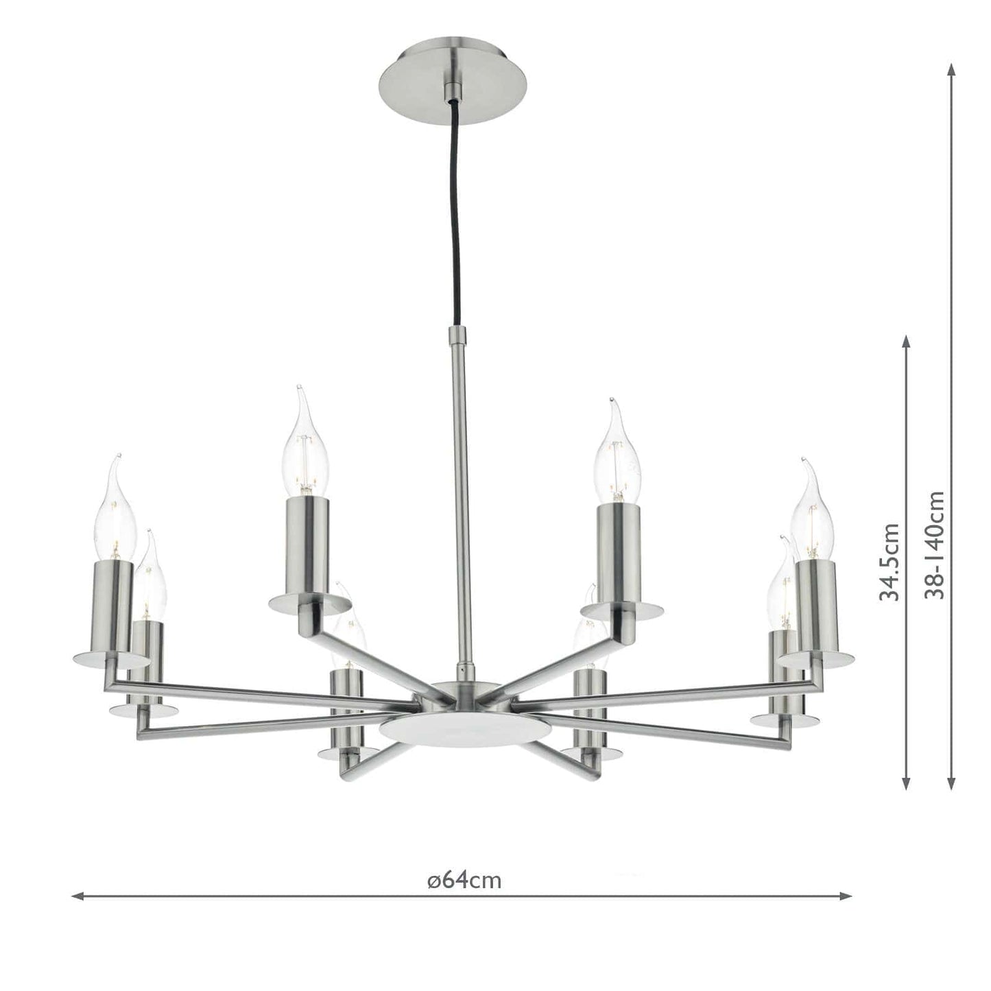 dar lighting Tyler 8lt Pendant Satin Nickel Fitting Only TYL0838