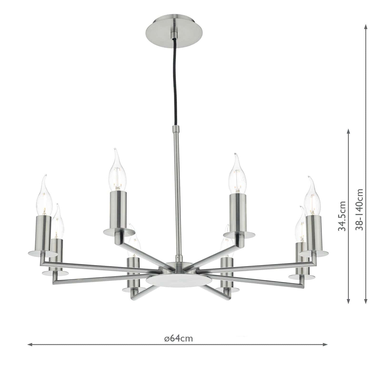 dar lighting Tyler 8lt Pendant Satin Nickel Fitting Only TYL0838