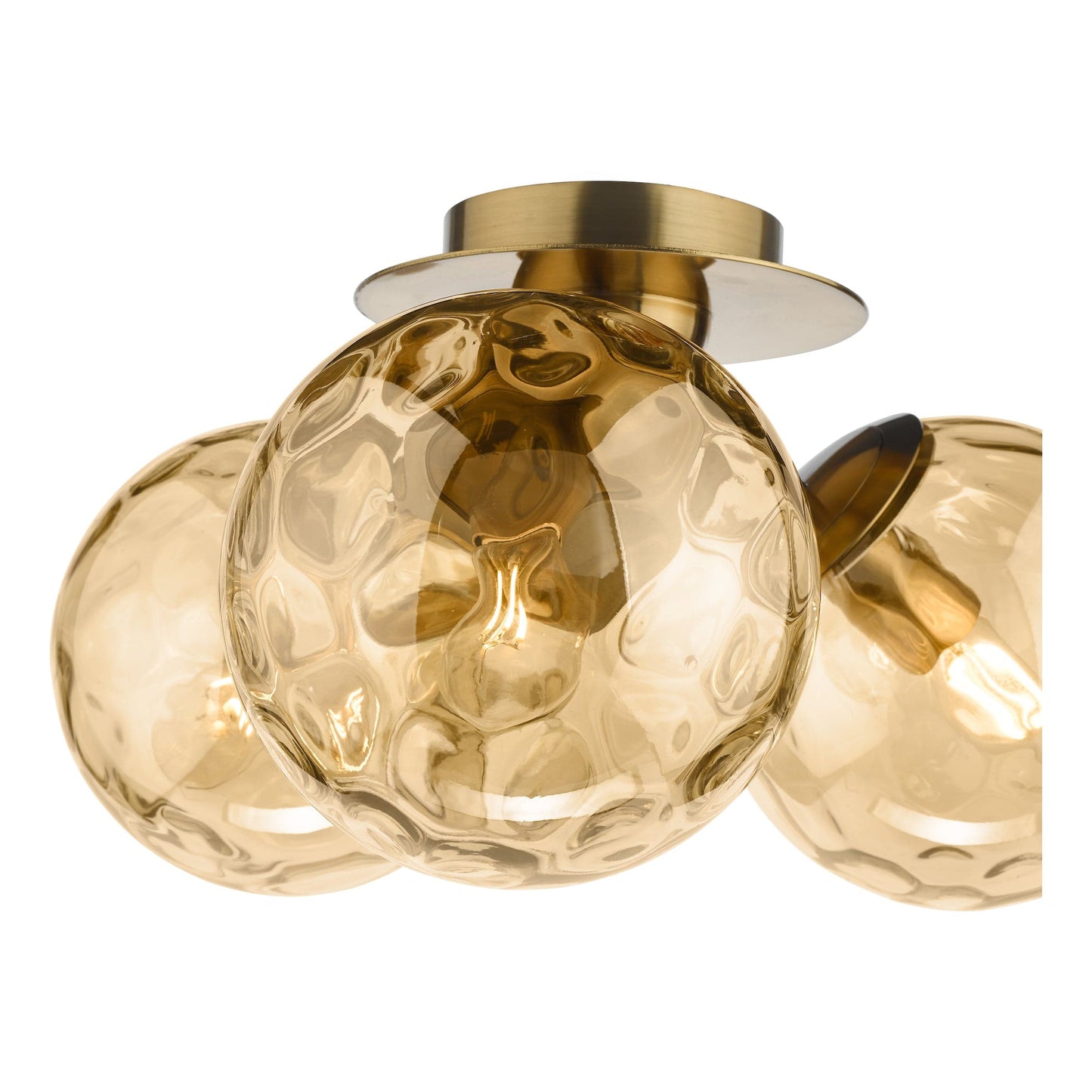 dar lighting Ulrika 3 Light Semi-Flush Antique Brass and Amber Glass ULR5306