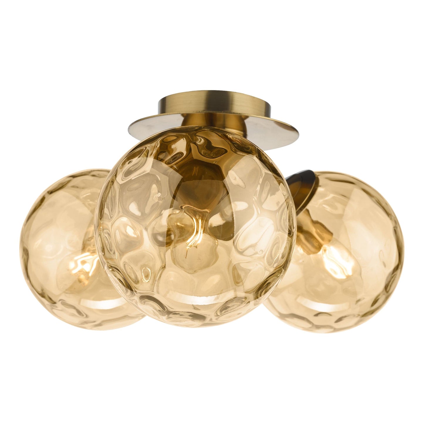 dar lighting Ulrika 3 Light Semi-Flush Antique Brass and Amber Glass ULR5306