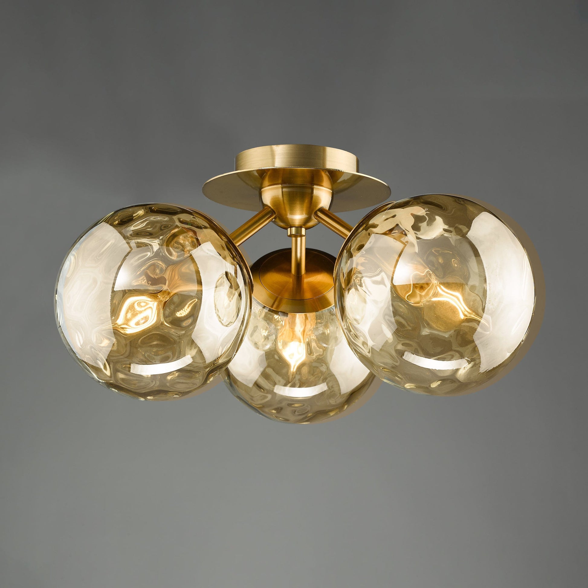 dar lighting Ulrika 3 Light Semi-Flush Antique Brass and Amber Glass ULR5306