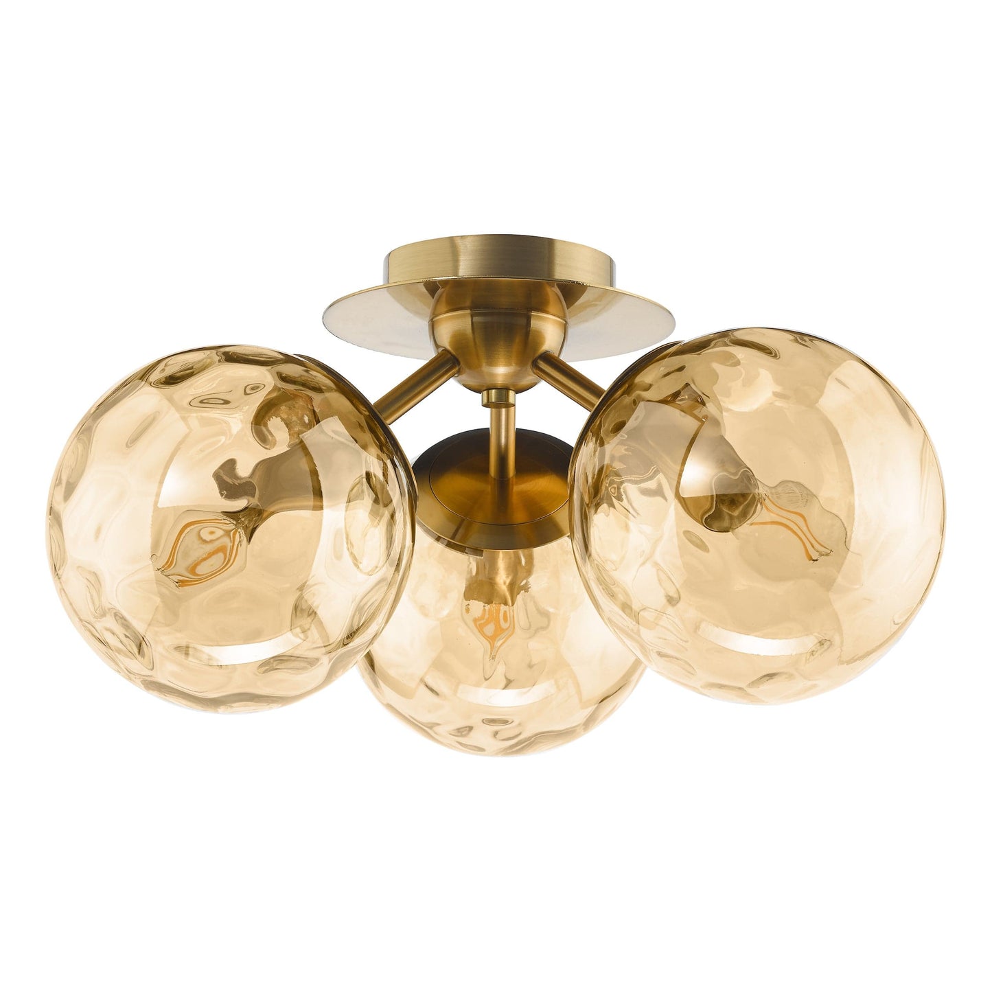 dar lighting Ulrika 3 Light Semi-Flush Antique Brass and Amber Glass ULR5306