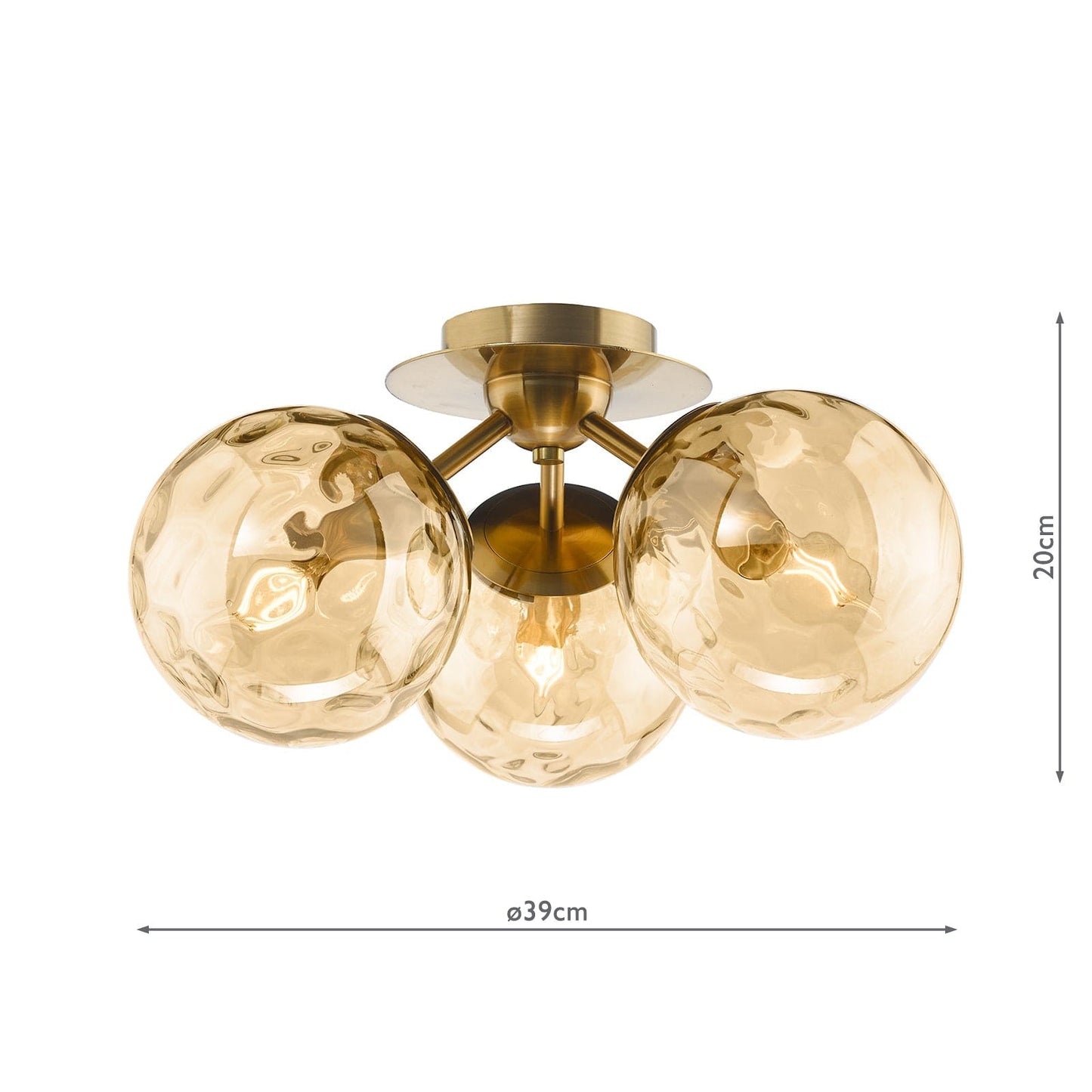 dar lighting Ulrika 3 Light Semi-Flush Antique Brass and Amber Glass ULR5306