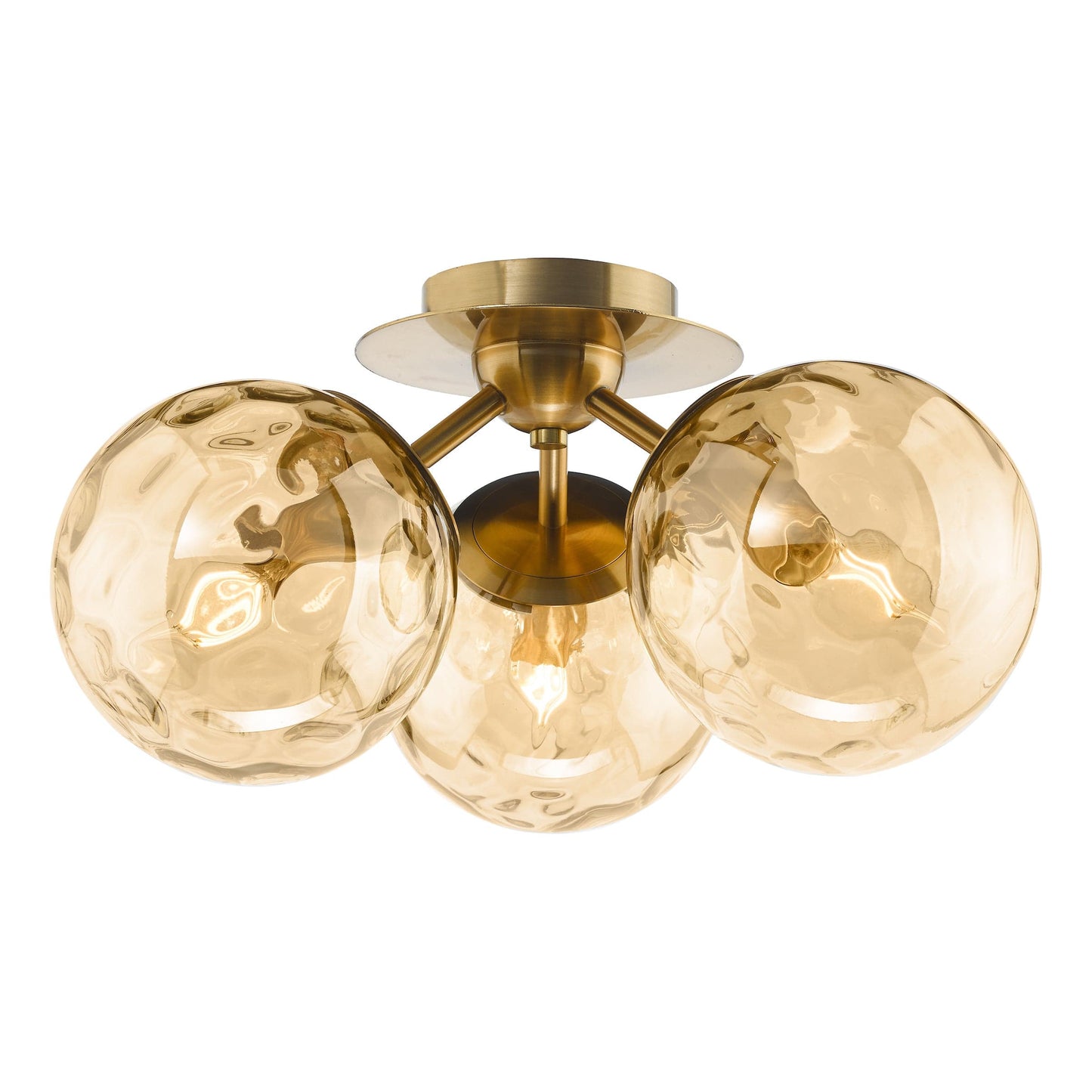 dar lighting Ulrika 3 Light Semi-Flush Antique Brass and Amber Glass ULR5306