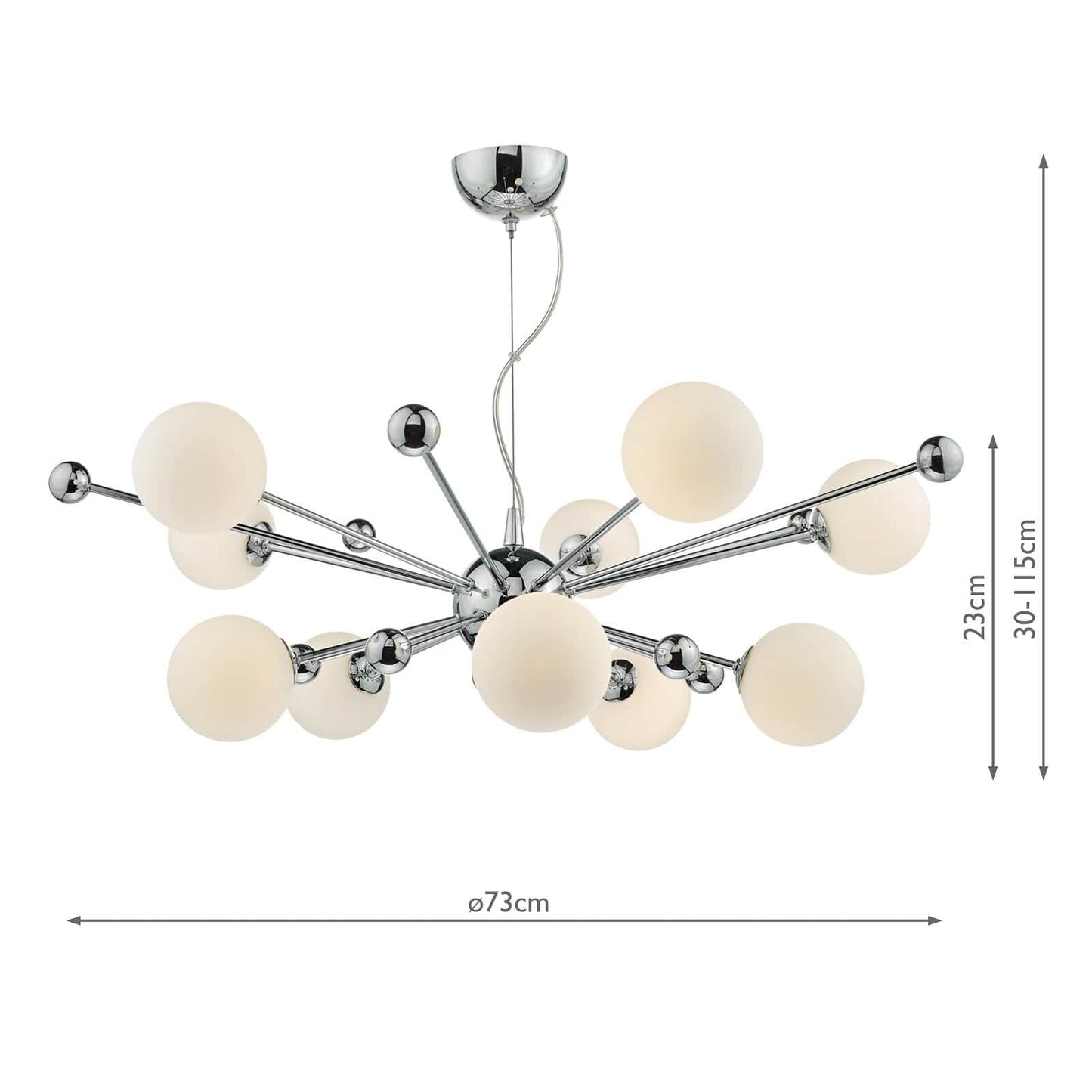 dar lighting Ursa 10 Light Pendant Polished Chrome Opal Glass URS2350
