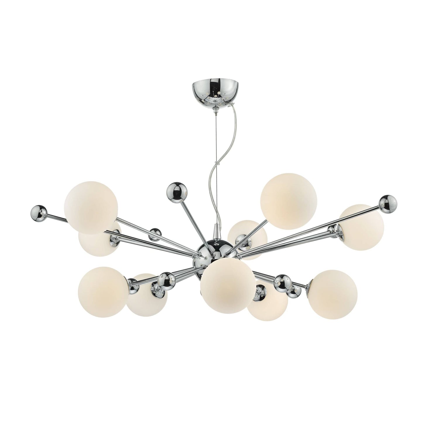 dar lighting Ursa 10 Light Pendant Polished Chrome Opal Glass URS2350