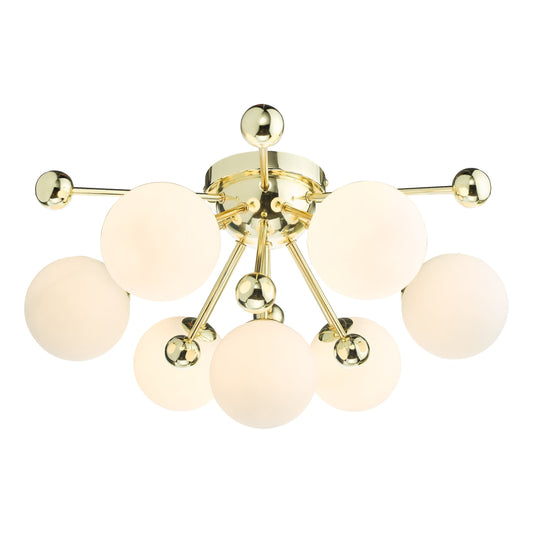 dar lighting Ursa 7 Light Flush Polished Gold and Opal Glass URS5035