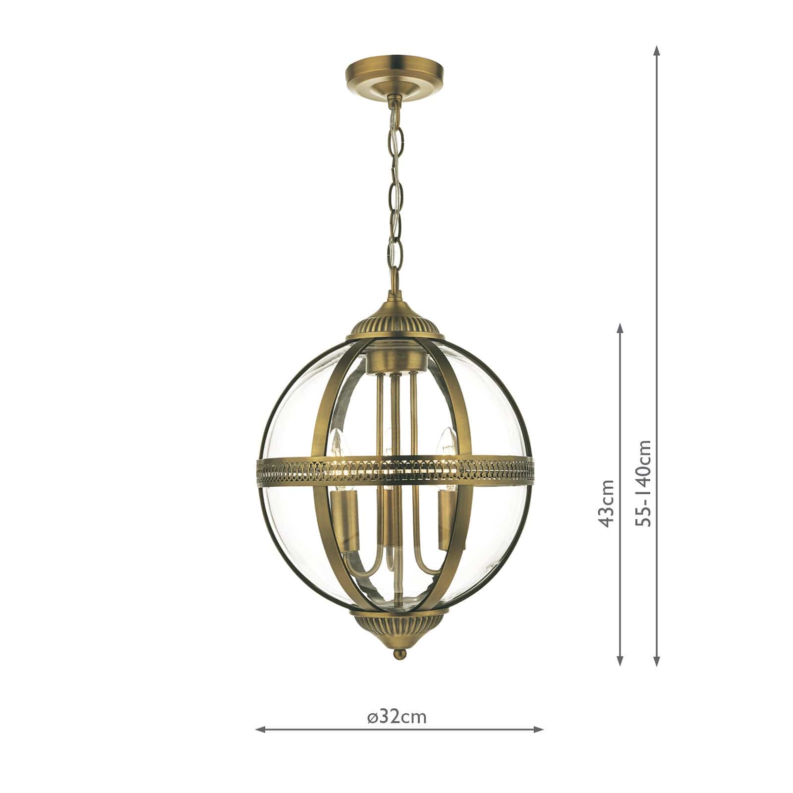 dar lighting Vanessa 3 Light Pendant Antique Brass And Clear VAN0375