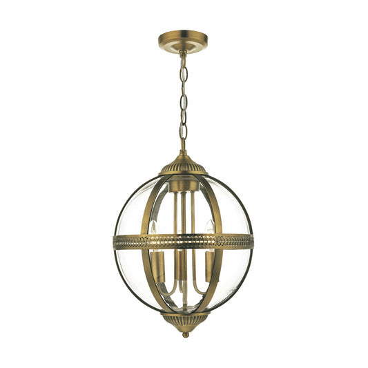 dar lighting Vanessa 3 Light Pendant Antique Brass And Clear VAN0375