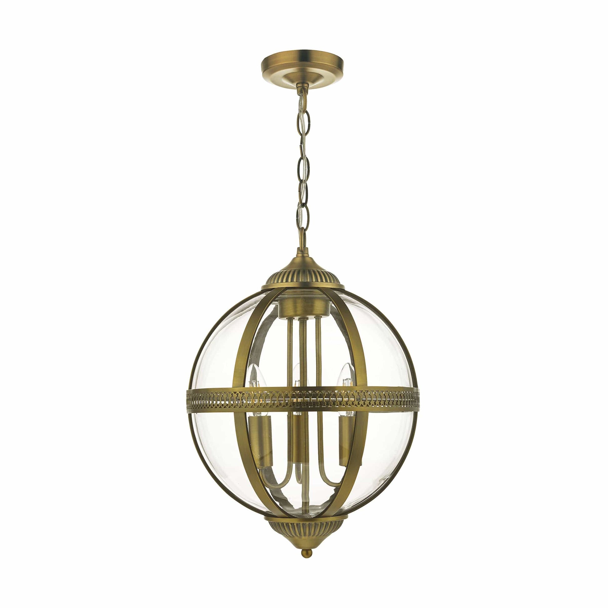 dar lighting Vanessa 3 Light Pendant Antique Brass And Clear VAN0375