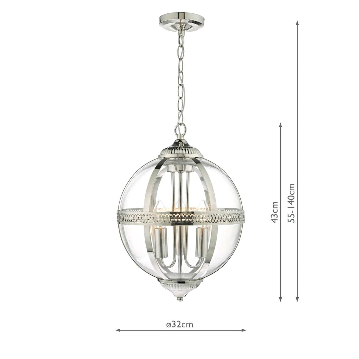 dar lighting Vanessa 3 Light Pendant Polished Nickel & Glass VAN0338