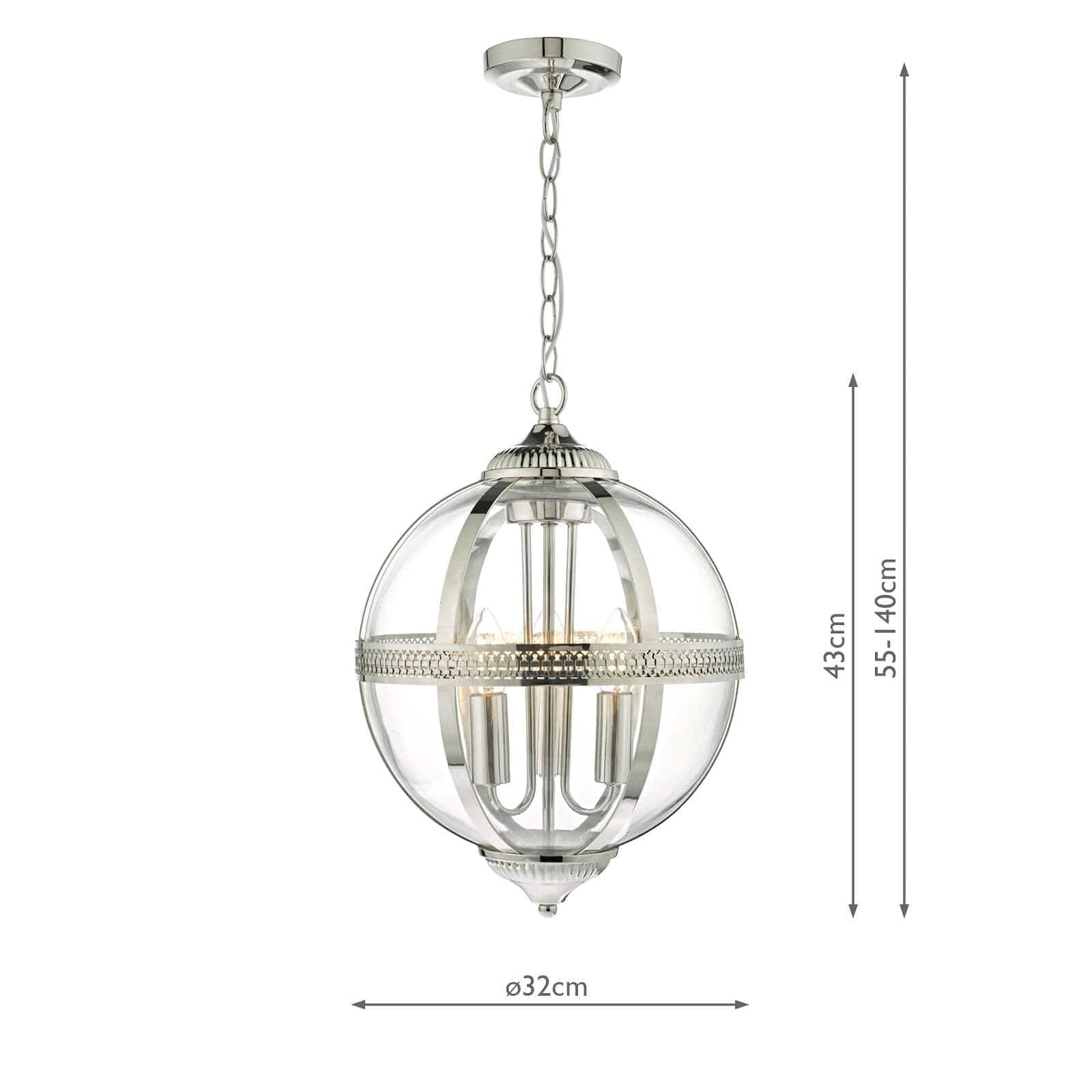 dar lighting Vanessa 3 Light Pendant Polished Nickel & Glass VAN0338