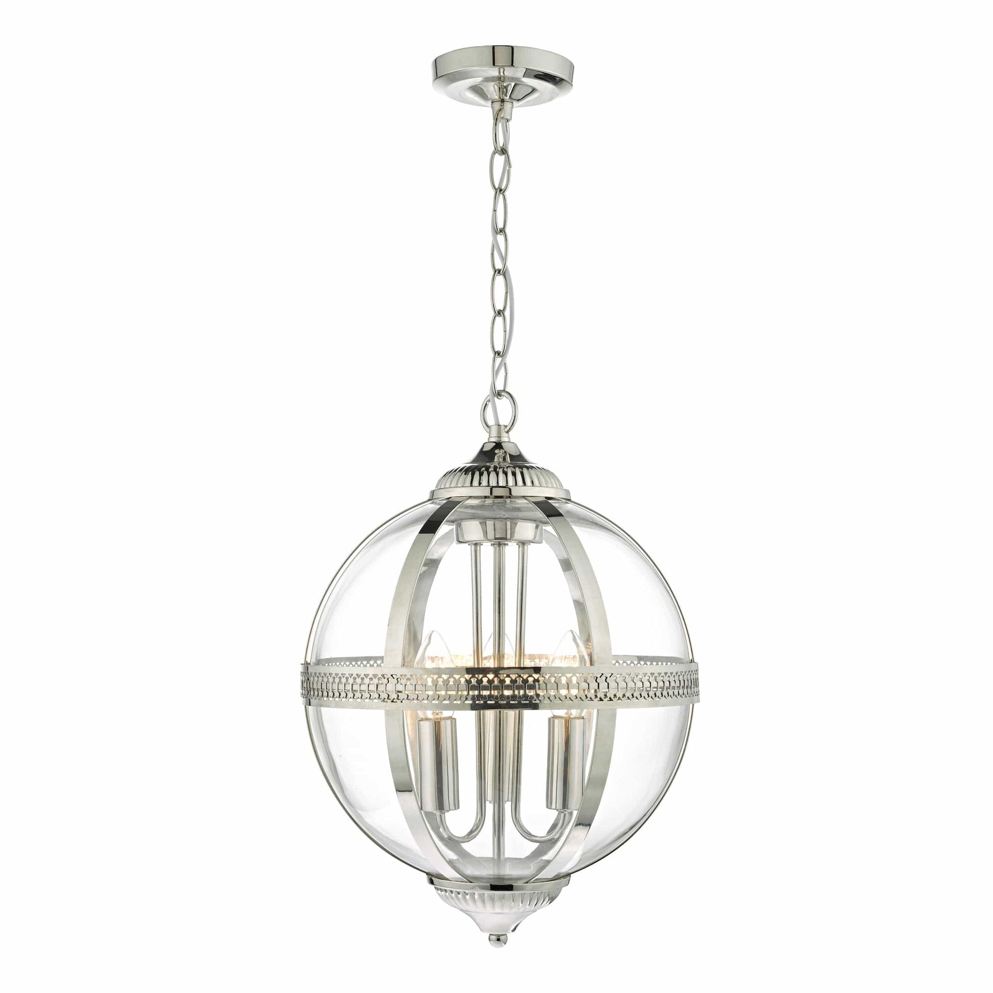 dar lighting Vanessa 3 Light Pendant Polished Nickel & Glass VAN0338