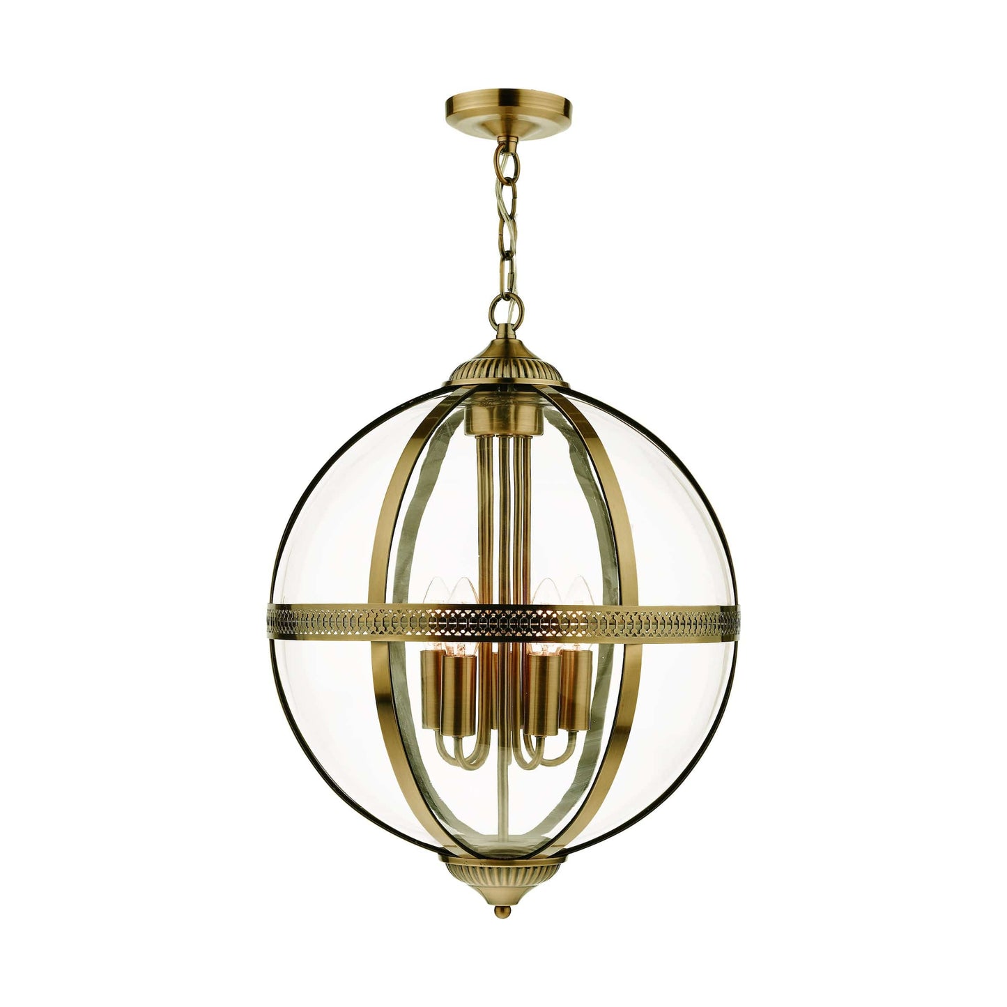 dar lighting Vanessa 5 Light Lantern Antique Brass Glass VAN0575