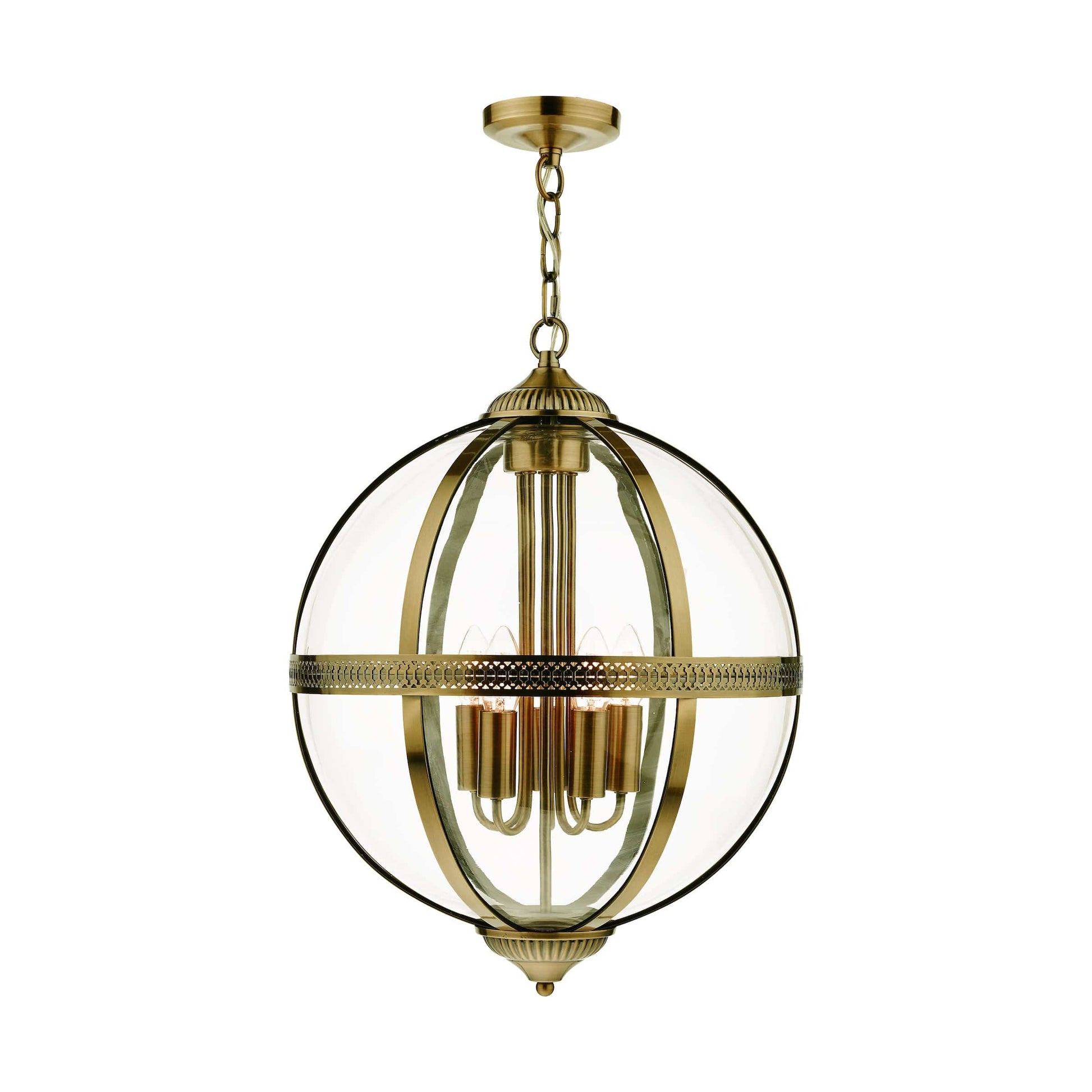 dar lighting Vanessa 5 Light Lantern Antique Brass Glass VAN0575