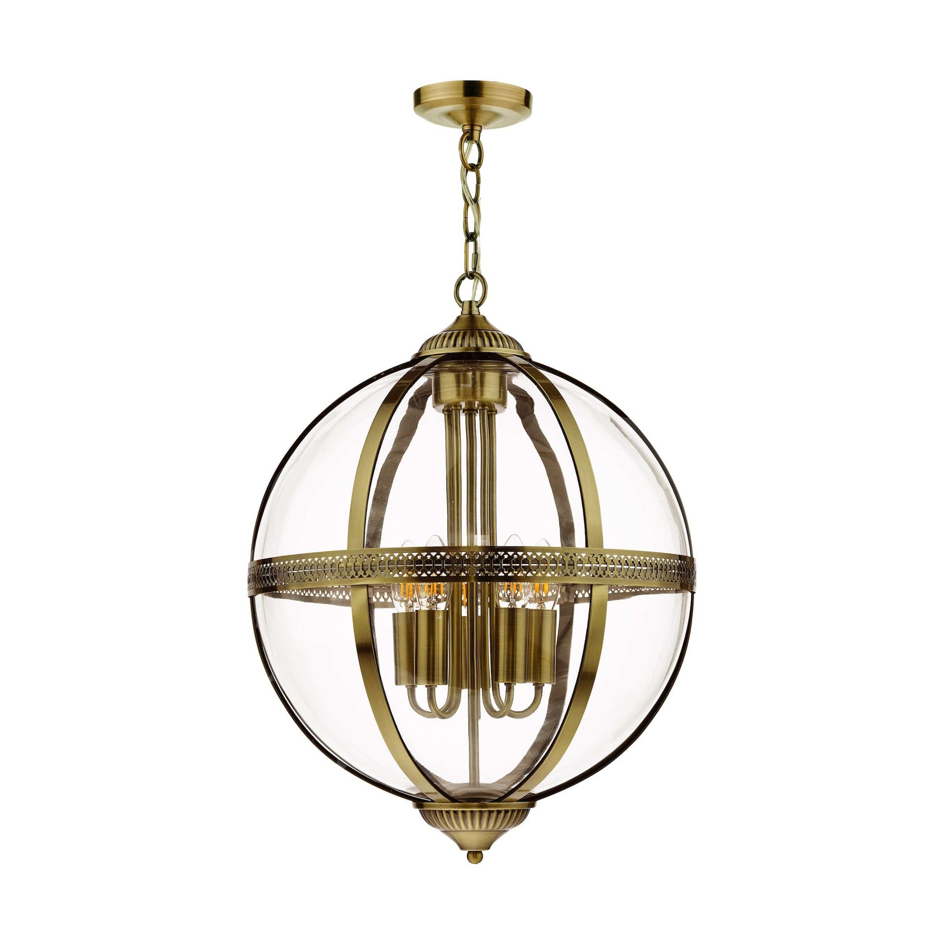 dar lighting Vanessa 5 Light Lantern Antique Brass Glass VAN0575