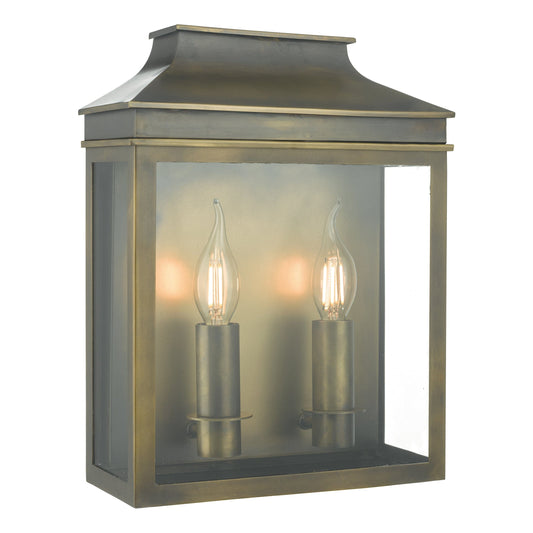 dar lighting Vapour 2 Light Coach Lantern Outdoor Wall Light Weathered Brass IP44 VAP5045